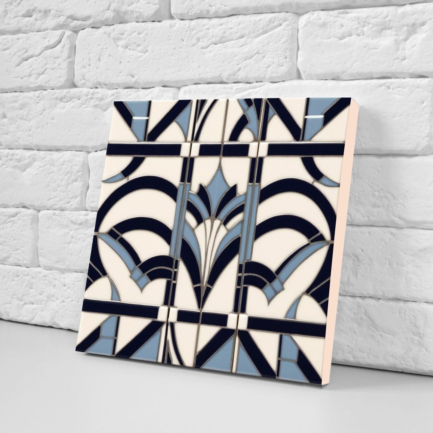 Art Deco Ceramic tiles - Set of 2 Art Deco Wall Decor Geometric Tiles - Kitchen Backsplash Tiles, Table Decorative Tiles, Bathroom Tiles