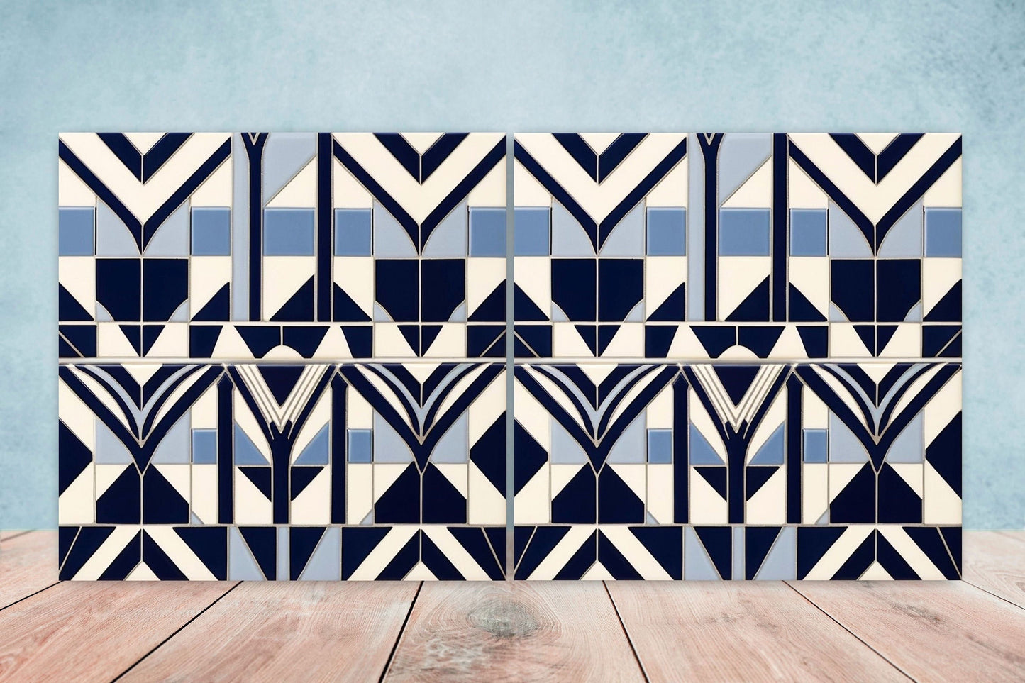 Art Deco Ceramic tiles - Set of 2 Art Deco Wall Decor Geometric Tiles - Kitchen Backsplash Tiles, Table Decorative Tiles, Bathroom Tiles