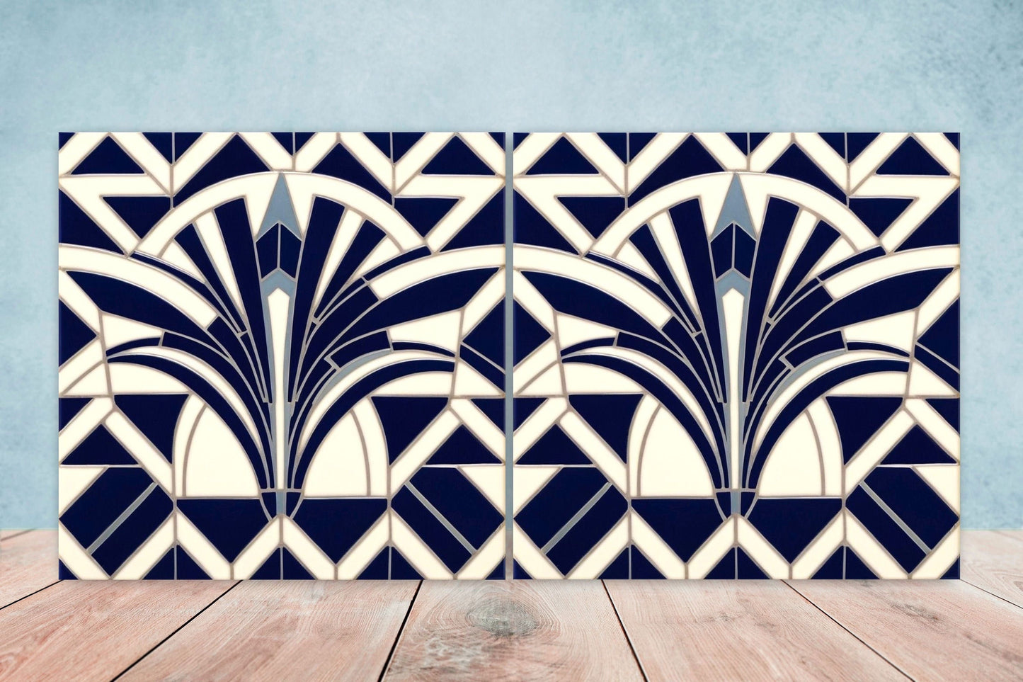 Art Deco Ceramic tiles - Set of 2 Art Deco Wall Decor Geometric Tiles - Kitchen Backsplash Tiles, Table Decorative Tiles, Bathroom Tiles