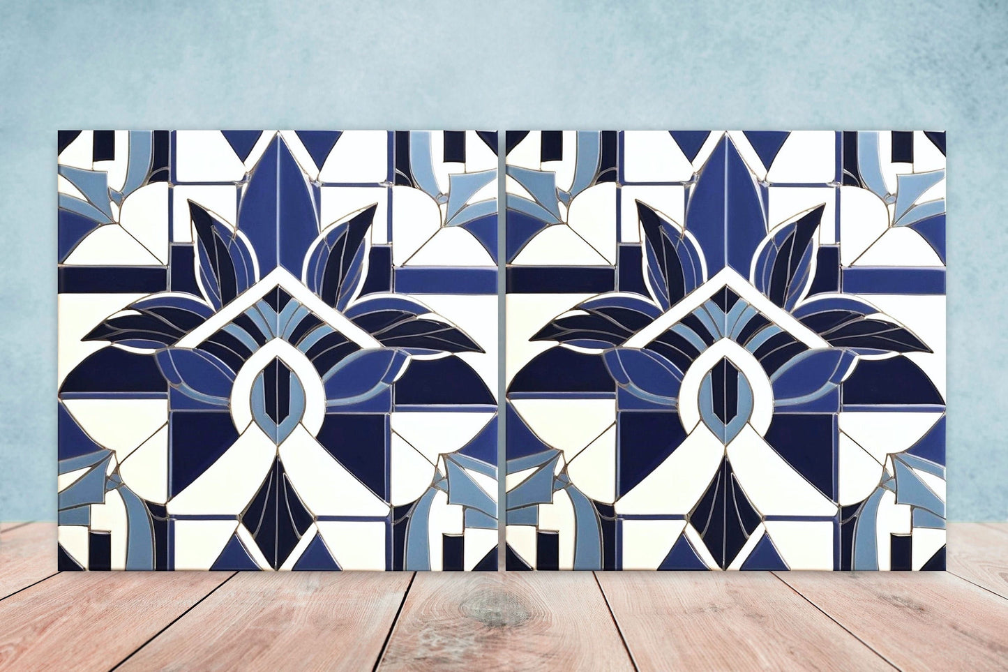 Art Deco Ceramic tiles - Set of 2 Art Deco Wall Decor Geometric Tiles - Kitchen Backsplash Tiles, Table Decorative Tiles, Bathroom Tiles