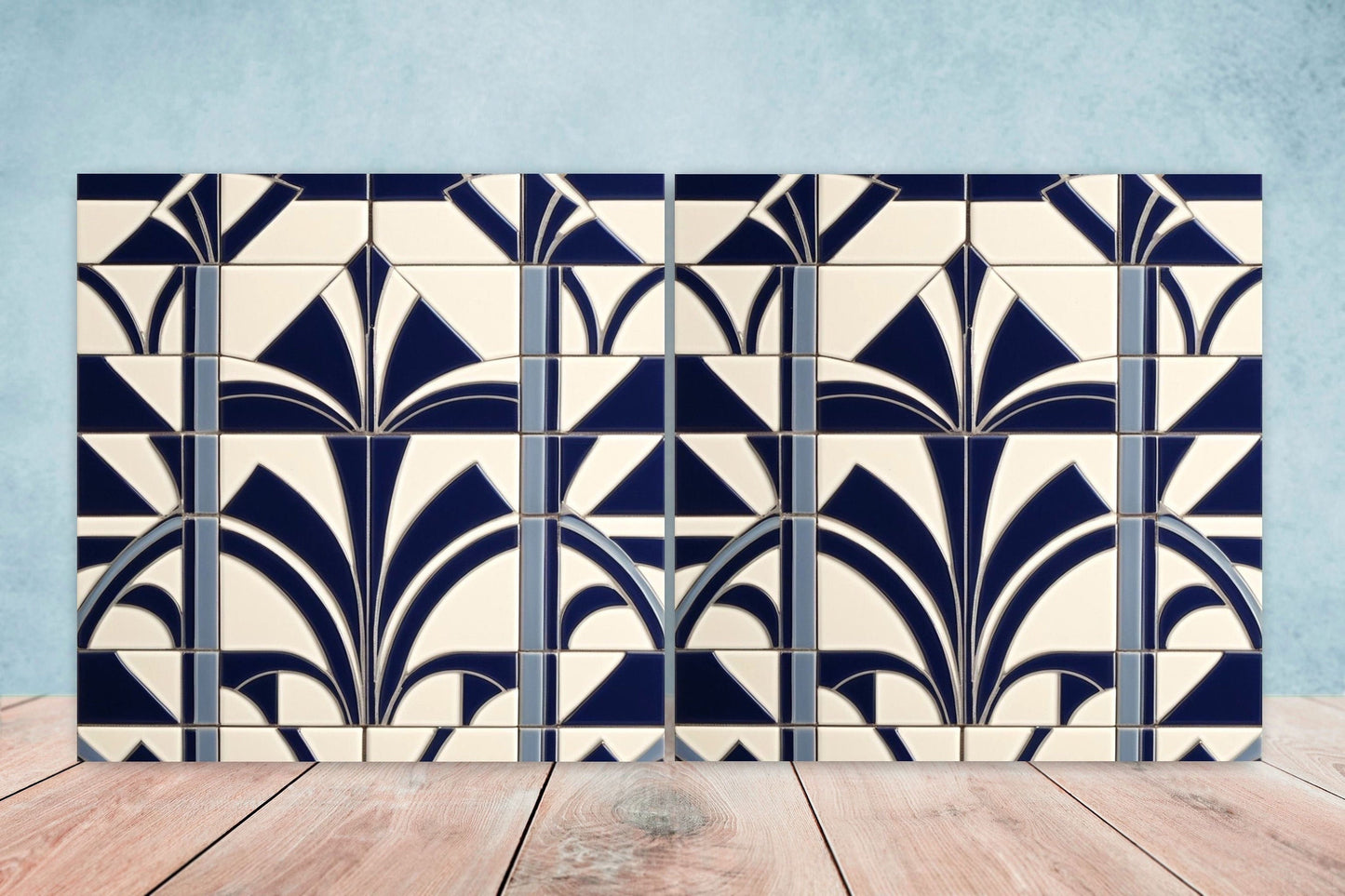 Art Deco Ceramic tiles - Set of 2 Art Deco Wall Decor Geometric Tiles - Kitchen Backsplash Tiles, Table Decorative Tiles, Bathroom Tiles