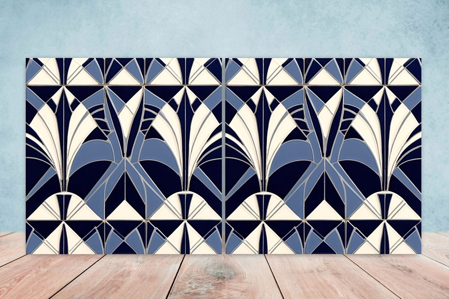 Art Deco Ceramic tiles - Set of 2 Art Deco Wall Decor Geometric Tiles - Kitchen Backsplash Tiles, Table Decorative Tiles, Bathroom Tiles