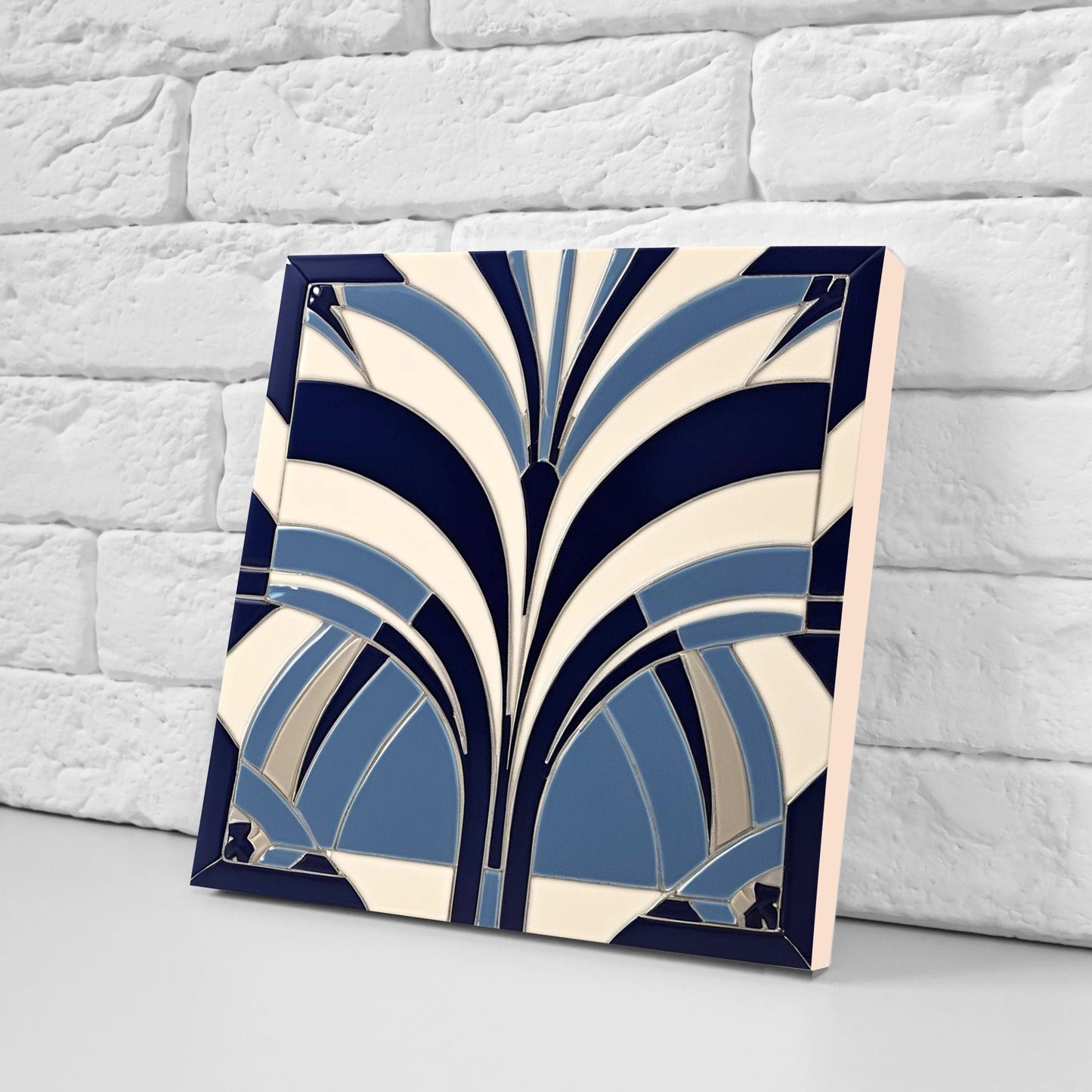 Art Deco Ceramic tiles - Set of 2 Art Deco Wall Decor Geometric Tiles - Kitchen Backsplash Tiles, Table Decorative Tiles, Bathroom Tiles