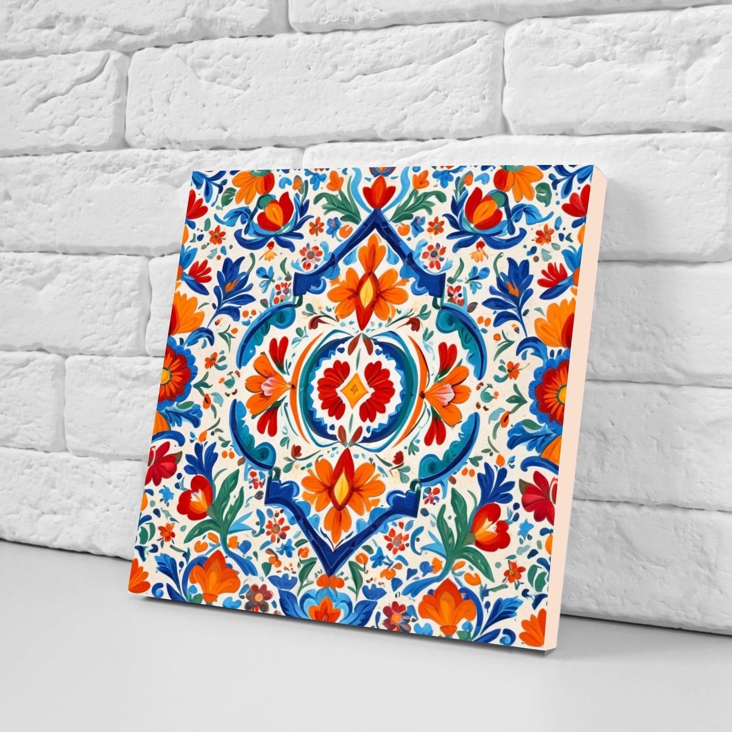 Mexican Ceramic tiles - Set of 2 Mexican Folk design Wall Decor Tiles, Flower Tiles, Floral Print - Kitchen Backsplash Tiles, Bathroom Tiles