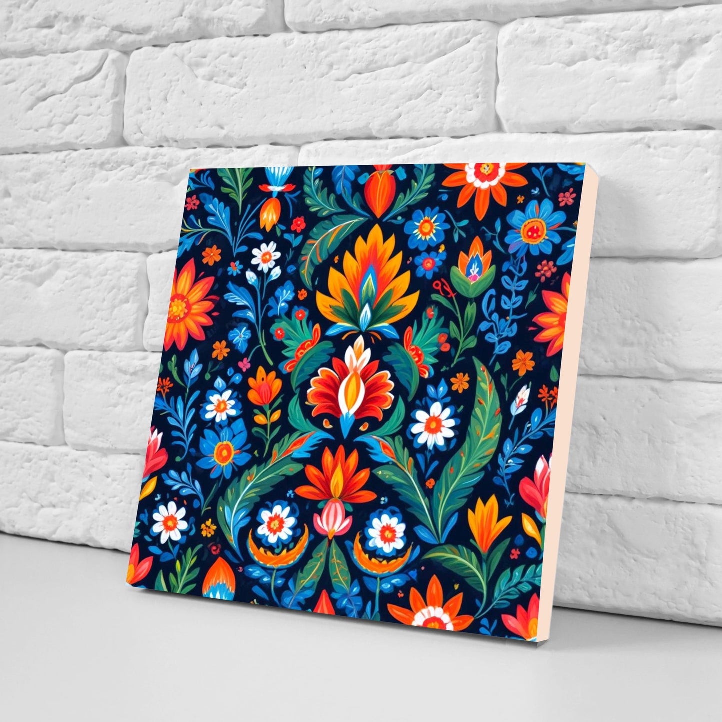 Mexican Ceramic tiles - Set of 2 Mexican Folk design Wall Decor Tiles, Flower Tiles, Floral Print - Kitchen Backsplash Tiles, Bathroom Tiles