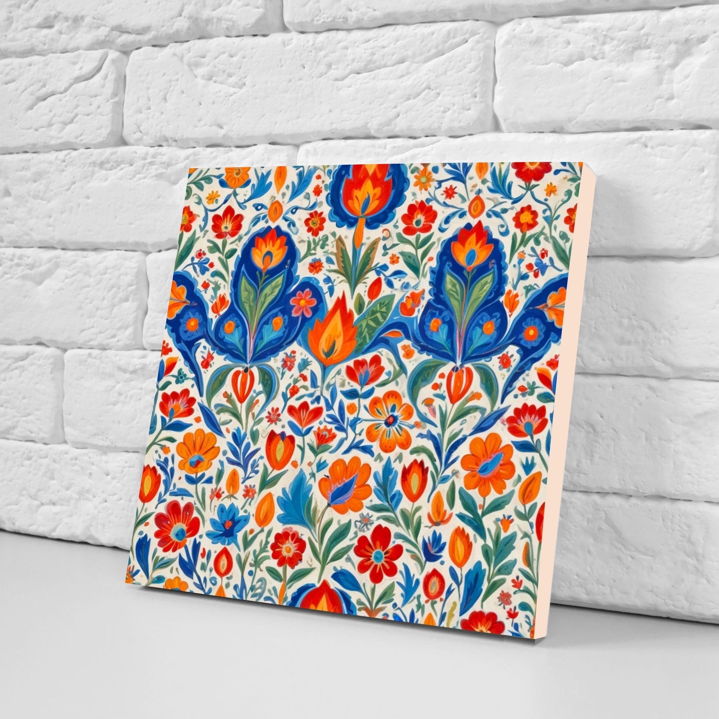 Mexican Ceramic tiles - Set of 2 Mexican Folk design Wall Decor Tiles, Flower Tiles, Floral Print - Kitchen Backsplash Tiles, Bathroom Tiles