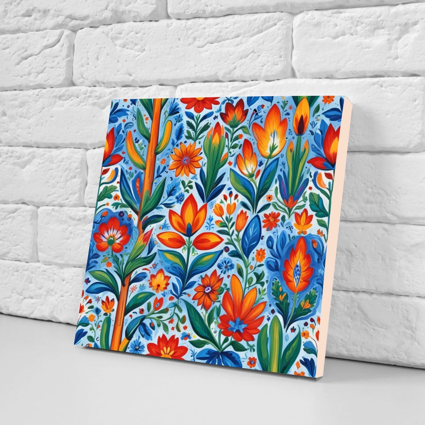 Mexican Ceramic tiles - Set of 2 Mexican Folk design Wall Decor Tiles, Flower Tiles, Floral Print - Kitchen Backsplash Tiles, Bathroom Tiles