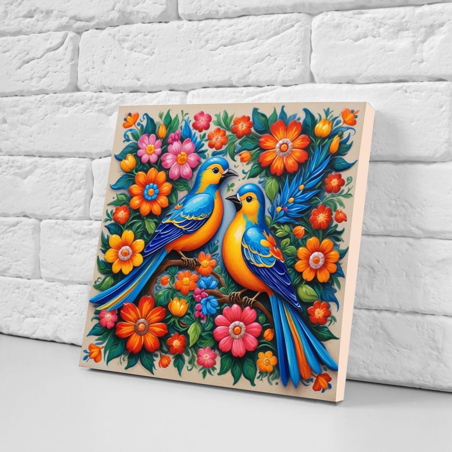 Mexican Ceramic tiles - Set of 2 Mexican Folk design Wall Decor Tiles, Bird Tiles, Birds Print - Kitchen Backsplash Tiles, Bathroom Tiles