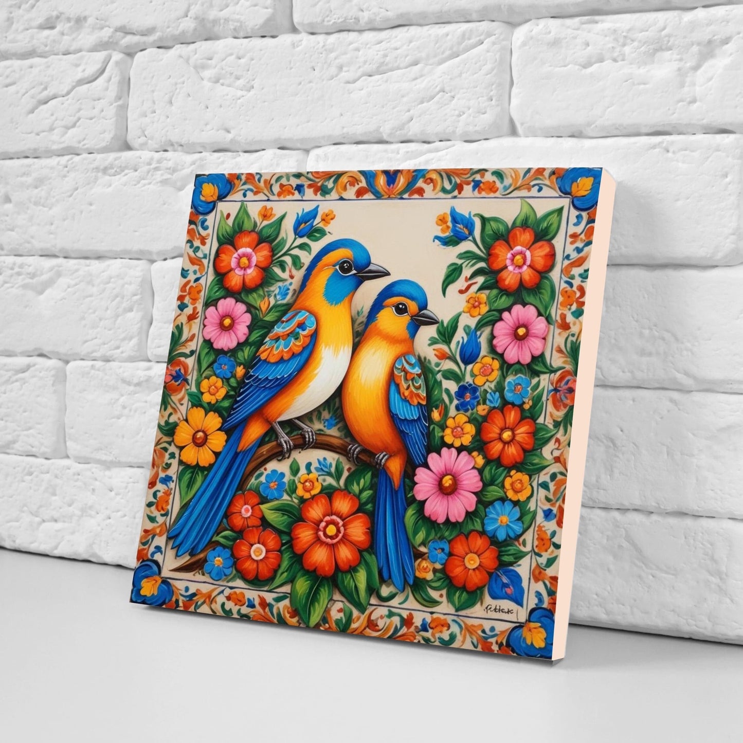 Mexican Ceramic tiles - Set of 2 Mexican Folk design Wall Decor Tiles, Bird Tiles, Birds Print - Kitchen Backsplash Tiles, Bathroom Tiles