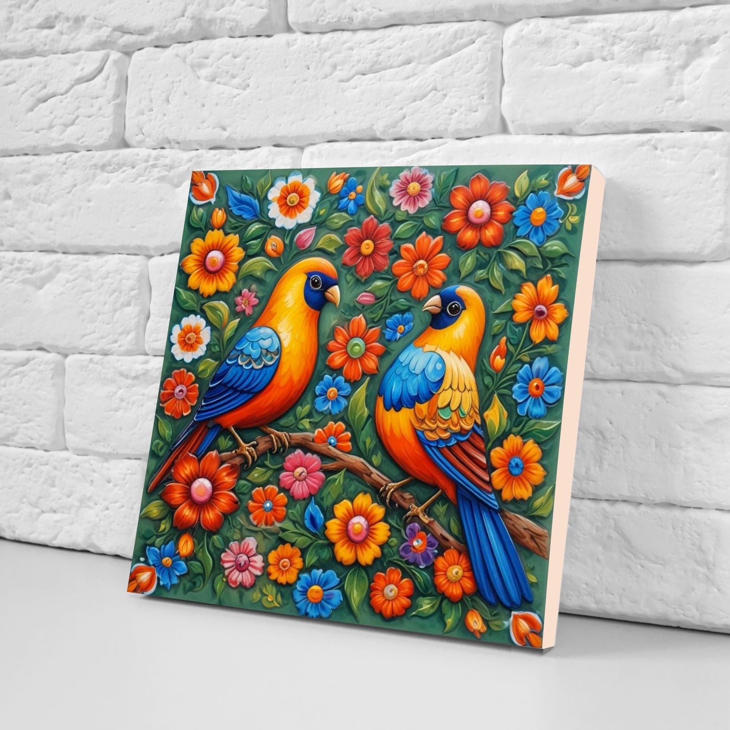 Mexican Ceramic tiles - Set of 2 Mexican Folk design Wall Decor Tiles, Bird Tiles, Birds Print - Kitchen Backsplash Tiles, Bathroom Tiles