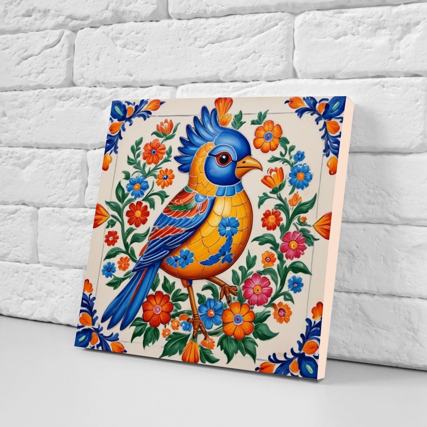 Mexican Ceramic tiles - Set of 2 Mexican Folk design Wall Decor Tiles, Bird Tiles, Birds Print - Kitchen Backsplash Tiles, Bathroom Tiles