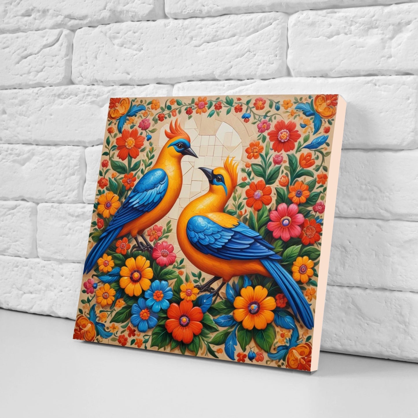 Mexican Ceramic tiles - Set of 2 Mexican Folk design Wall Decor Tiles, Bird Tiles, Birds Print - Kitchen Backsplash Tiles, Bathroom Tiles