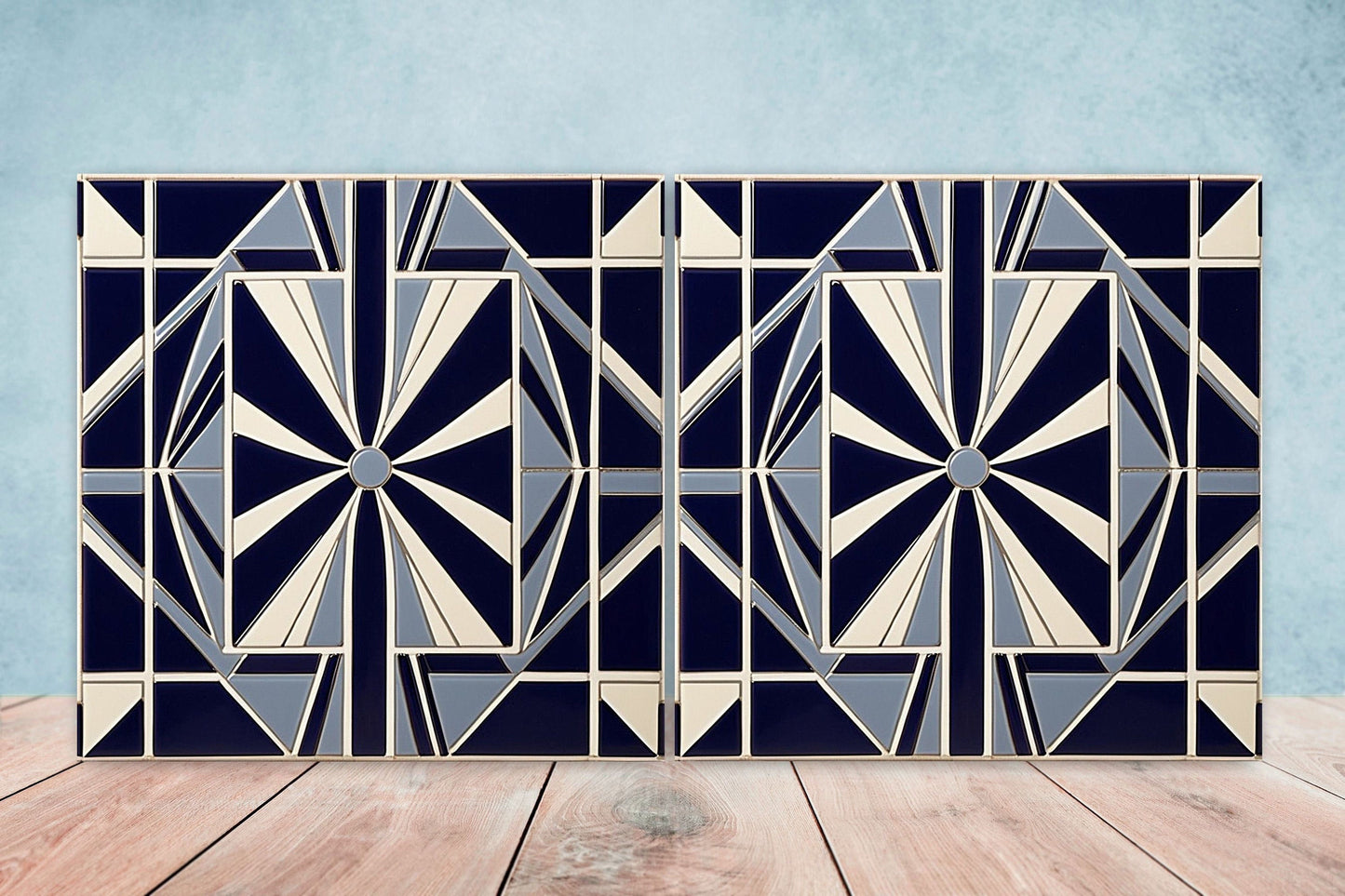 Art Deco Ceramic tiles - Set of 2 Art Deco Wall Decor Geometric Tiles - Kitchen Backsplash Tiles, Table Decorative Tiles, Bathroom Tiles