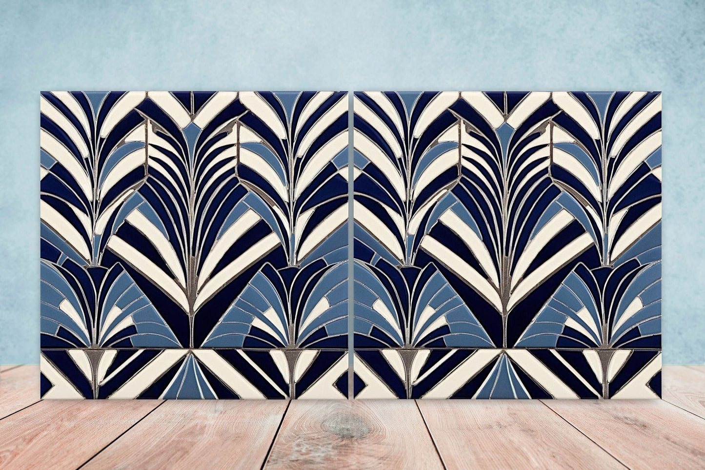 Art Deco Ceramic tiles - Set of 2 Art Deco Wall Decor Geometric Tiles - Kitchen Backsplash Tiles, Table Decorative Tiles, Bathroom Tiles