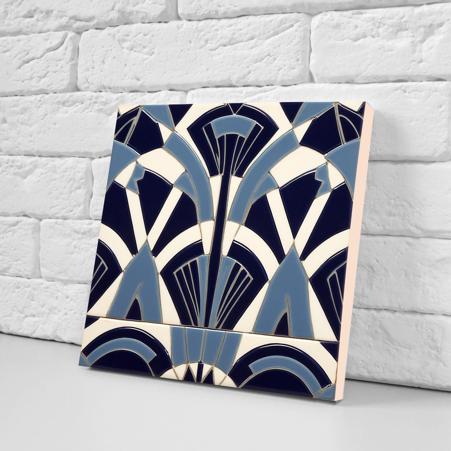 Art Deco Ceramic tiles - Set of 2 Art Deco Wall Decor Geometric Tiles - Kitchen Backsplash Tiles, Table Decorative Tiles, Bathroom Tiles