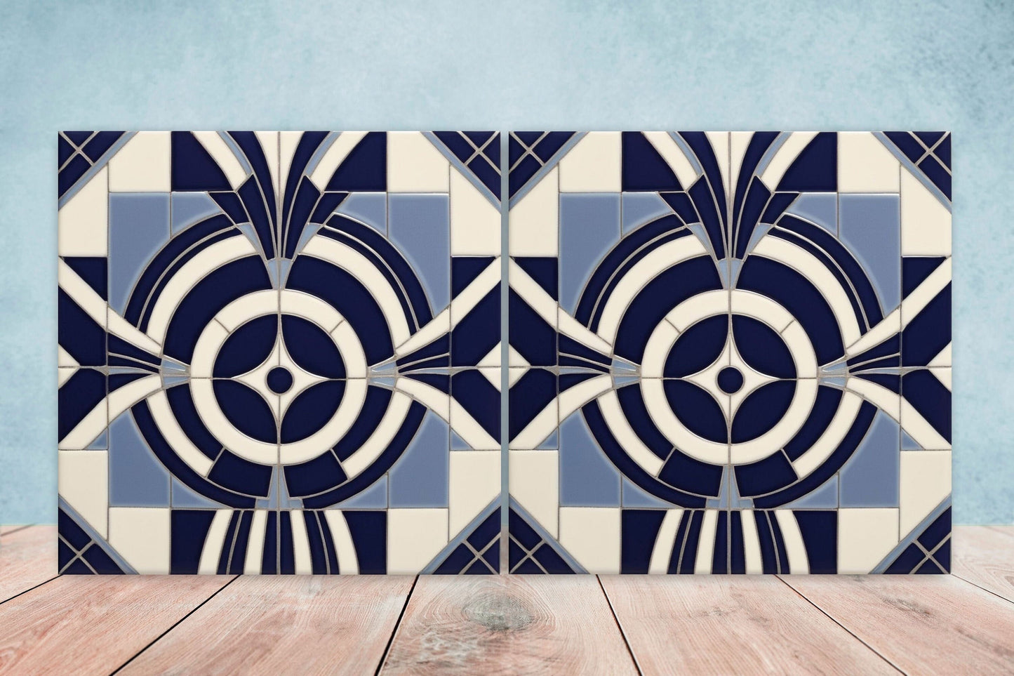 Art Deco Ceramic tiles - Set of 2 Art Deco Wall Decor Geometric Tiles - Kitchen Backsplash Tiles, Table Decorative Tiles, Bathroom Tiles