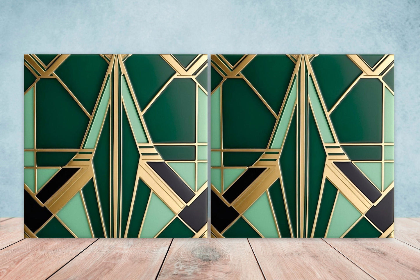 Art Deco Ceramic tiles - Set of 2 Art Deco Wall Decor Geometric Tiles - Kitchen Backsplash Tiles, Table Decorative Tiles, Bathroom Tiles