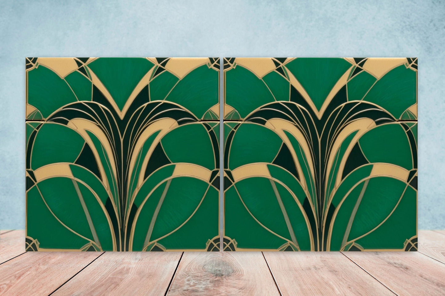 Art Deco Ceramic tiles - Set of 2 Art Deco Wall Decor Geometric Tiles - Kitchen Backsplash Tiles, Table Decorative Tiles, Bathroom Tiles