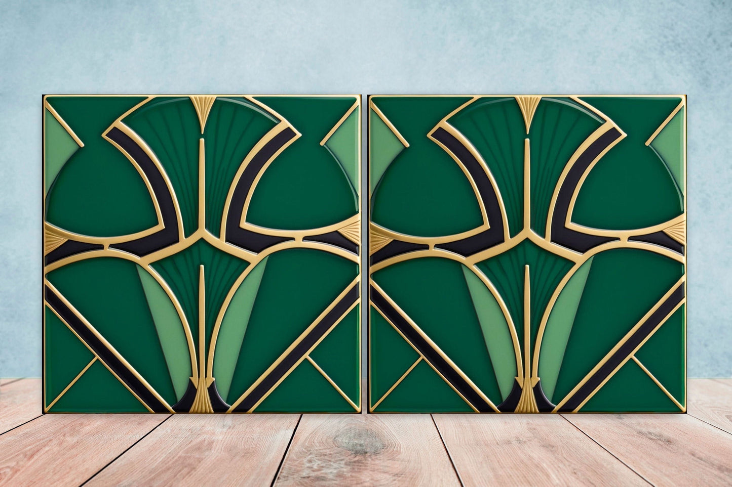 Art Deco Ceramic tiles - Set of 2 Art Deco Wall Decor Geometric Tiles - Kitchen Backsplash Tiles, Table Decorative Tiles, Bathroom Tiles