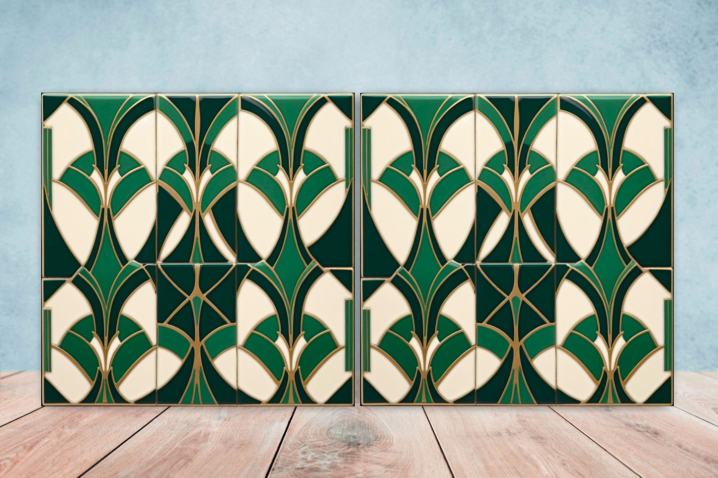 Art Deco Ceramic tiles - Set of 2 Art Deco Wall Decor Geometric Tiles - Kitchen Backsplash Tiles, Table Decorative Tiles, Bathroom Tiles