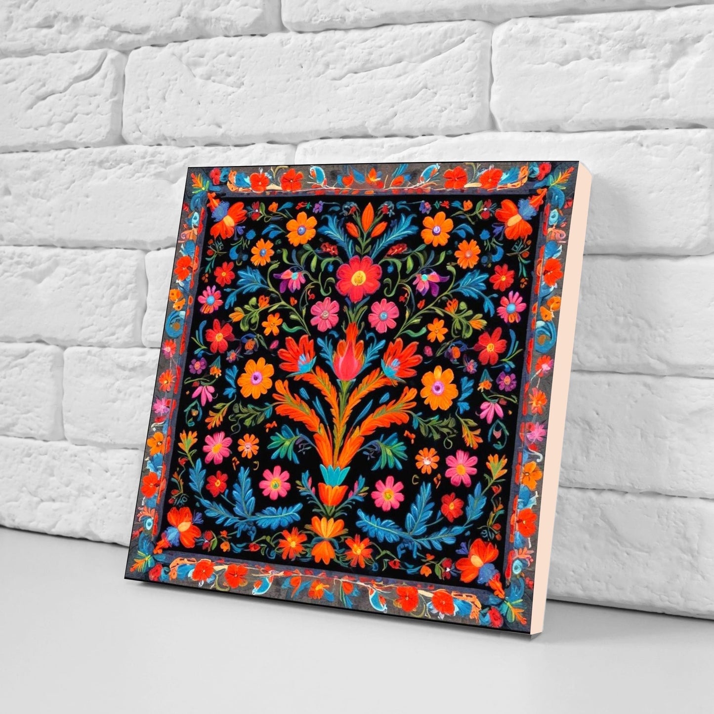 Mexican Ceramic tiles - Set of 2 Mexican Folk design Wall Decor Tiles, Flower Tiles, Floral Print - Kitchen Backsplash Tiles, Bathroom Tiles