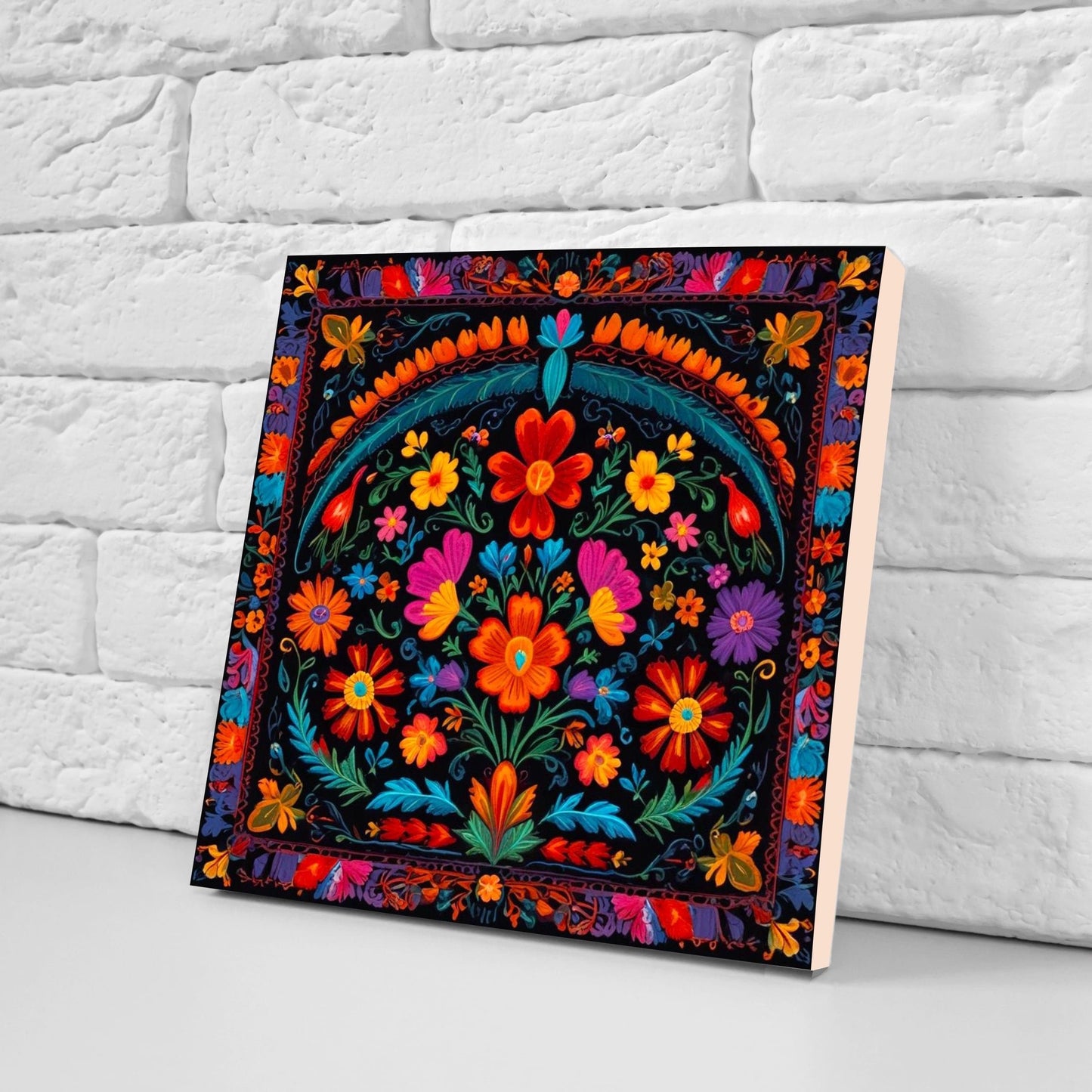 Mexican Ceramic tiles - Set of 2 Mexican Folk design Wall Decor Tiles, Flower Tiles, Floral Print - Kitchen Backsplash Tiles, Bathroom Tiles