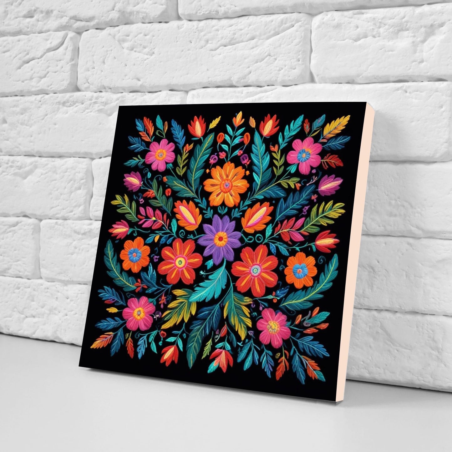 Mexican Ceramic tiles - Set of 2 Mexican Folk design Wall Decor Tiles, Flower Tiles, Floral Print - Kitchen Backsplash Tiles, Bathroom Tiles