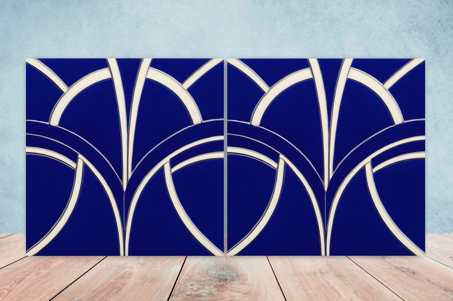 Art Deco Ceramic tiles - Set of 2 Art Deco Wall Decor Geometric Tiles - Kitchen Backsplash Tiles, Table Decorative Tiles, Bathroom Tiles