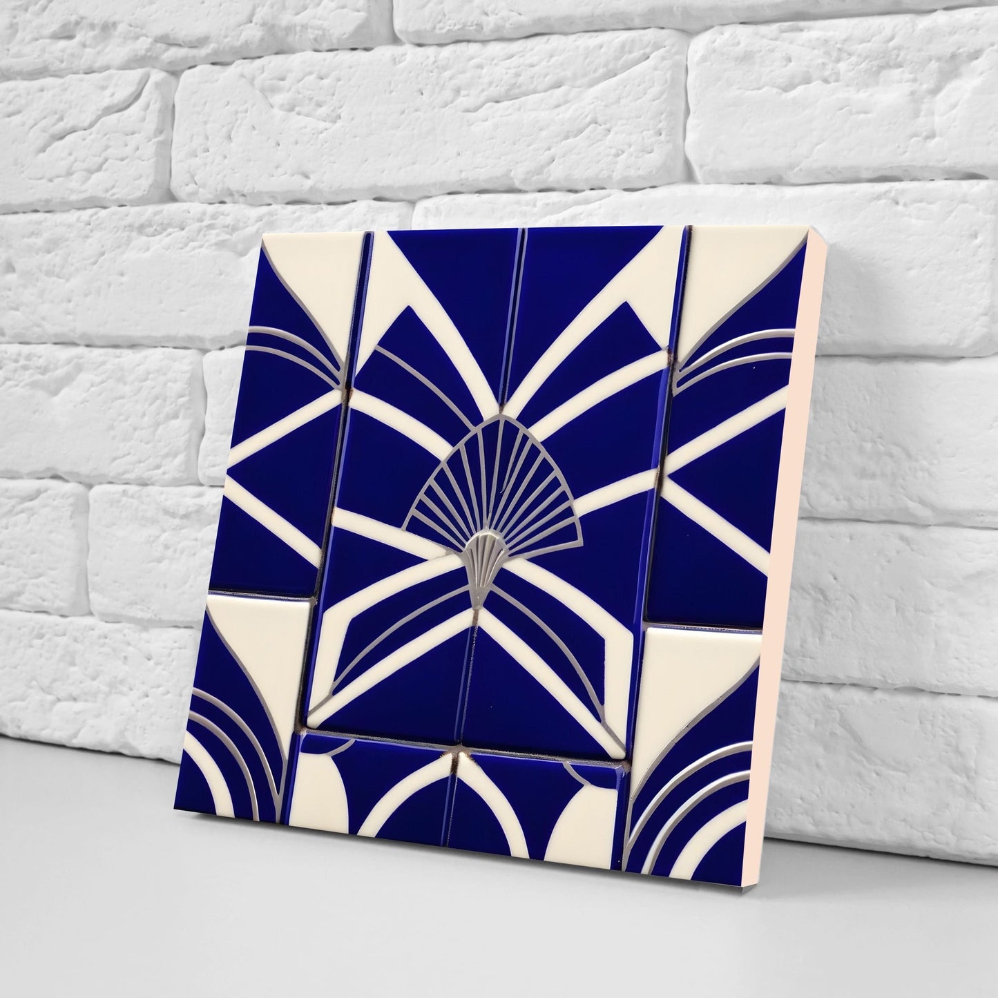 Art Deco Ceramic tiles - Set of 2 Art Deco Wall Decor Geometric Tiles - Kitchen Backsplash Tiles, Table Decorative Tiles, Bathroom Tiles