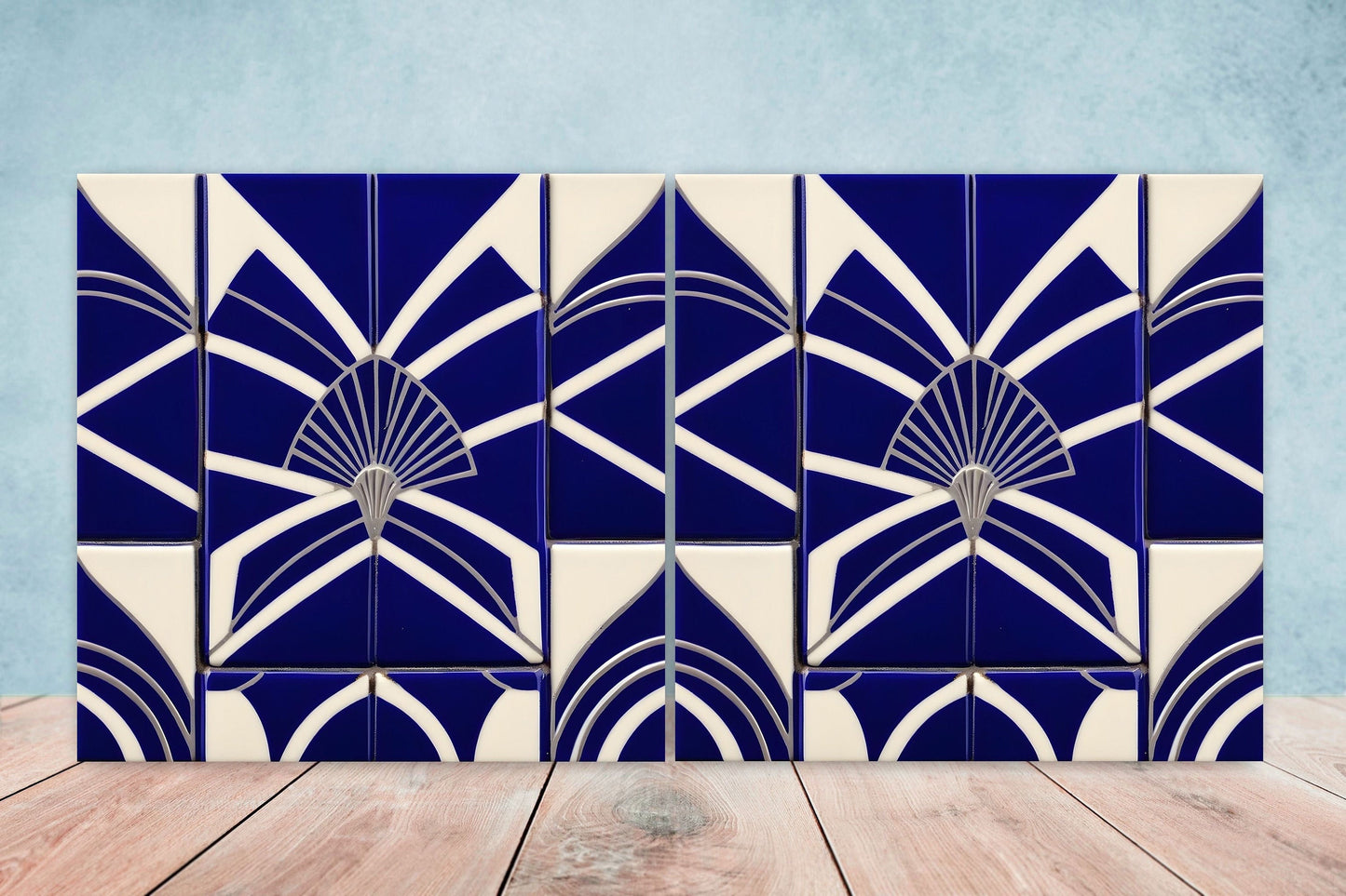 Art Deco Ceramic tiles - Set of 2 Art Deco Wall Decor Geometric Tiles - Kitchen Backsplash Tiles, Table Decorative Tiles, Bathroom Tiles