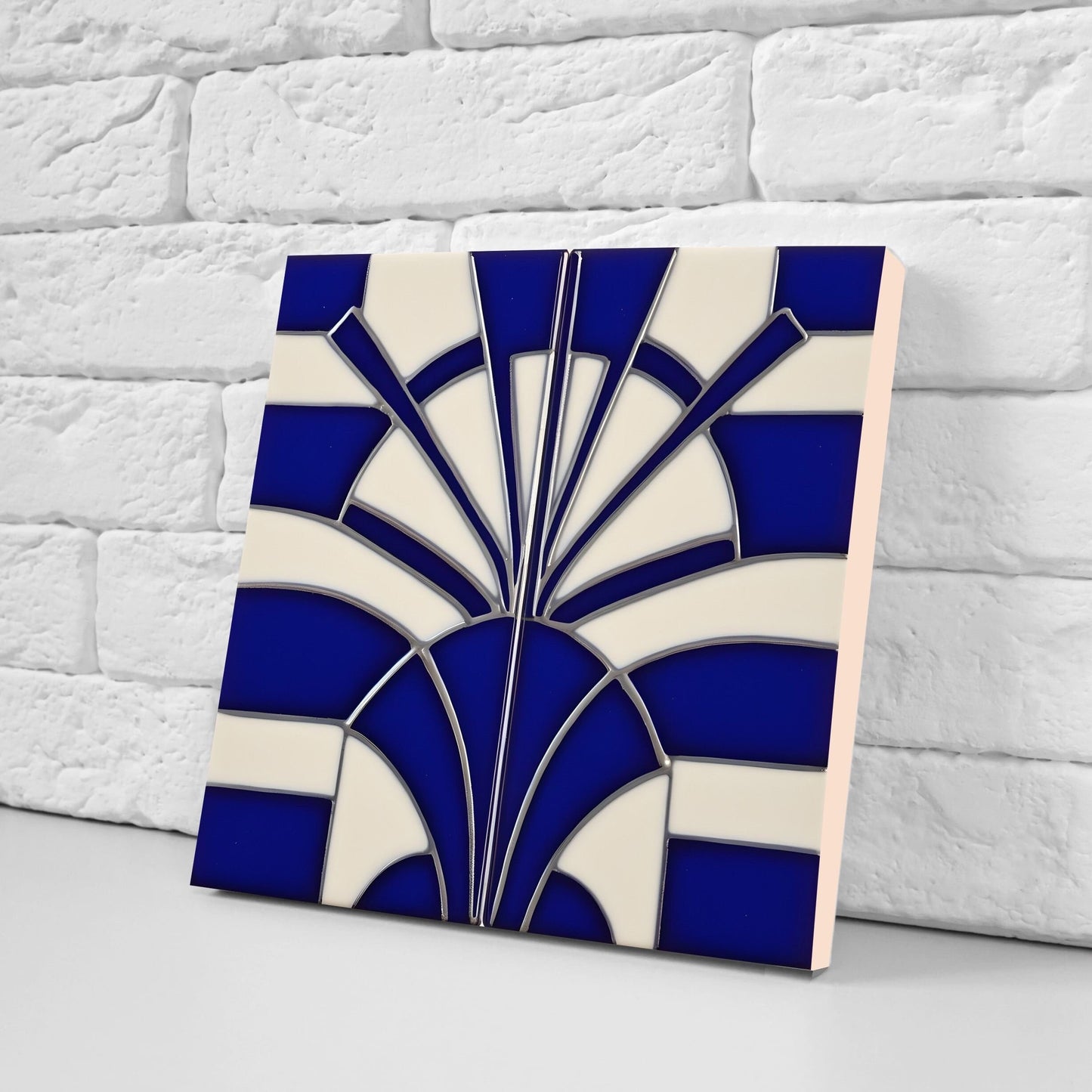 Art Deco Ceramic tiles - Set of 2 Art Deco Wall Decor Geometric Tiles - Kitchen Backsplash Tiles, Table Decorative Tiles, Bathroom Tiles