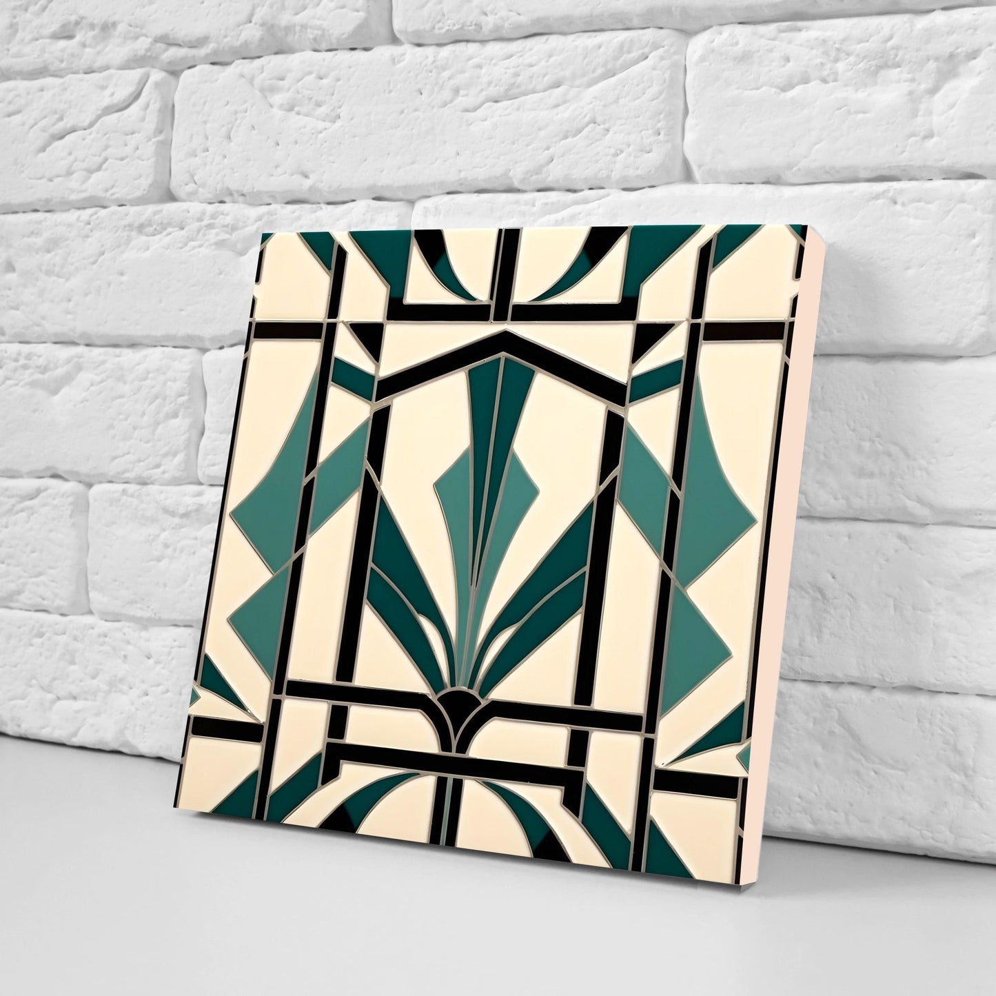 Art Deco Ceramic tiles - Set of 2 Art Deco Wall Decor Geometric Tiles - Kitchen Backsplash Tiles, Table Decorative Tiles, Bathroom Tiles