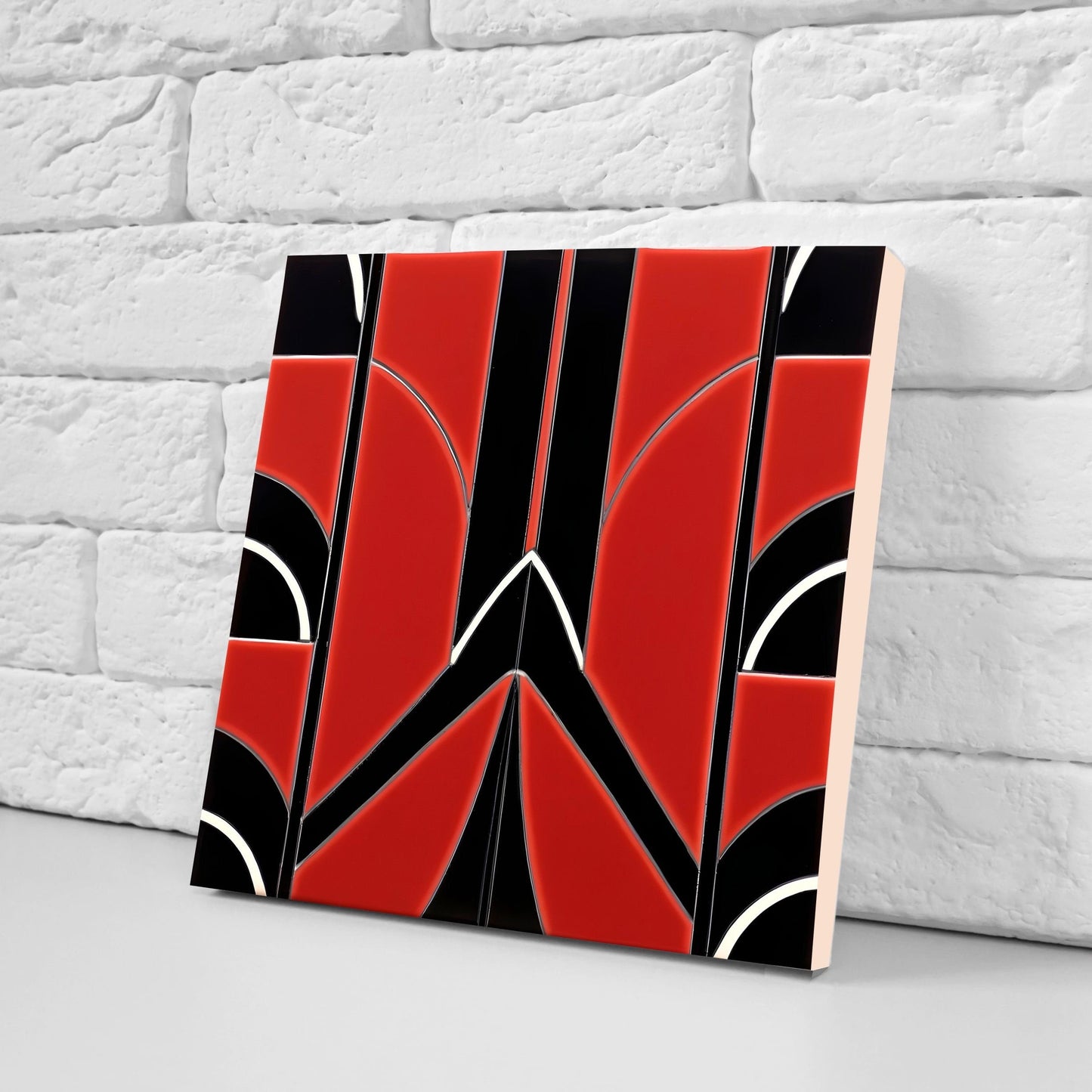 Art Deco Ceramic tiles - Set of 2 Art Deco Wall Decor Geometric Tiles - Kitchen Backsplash Tiles, Table Decorative Tiles, Bathroom Tiles