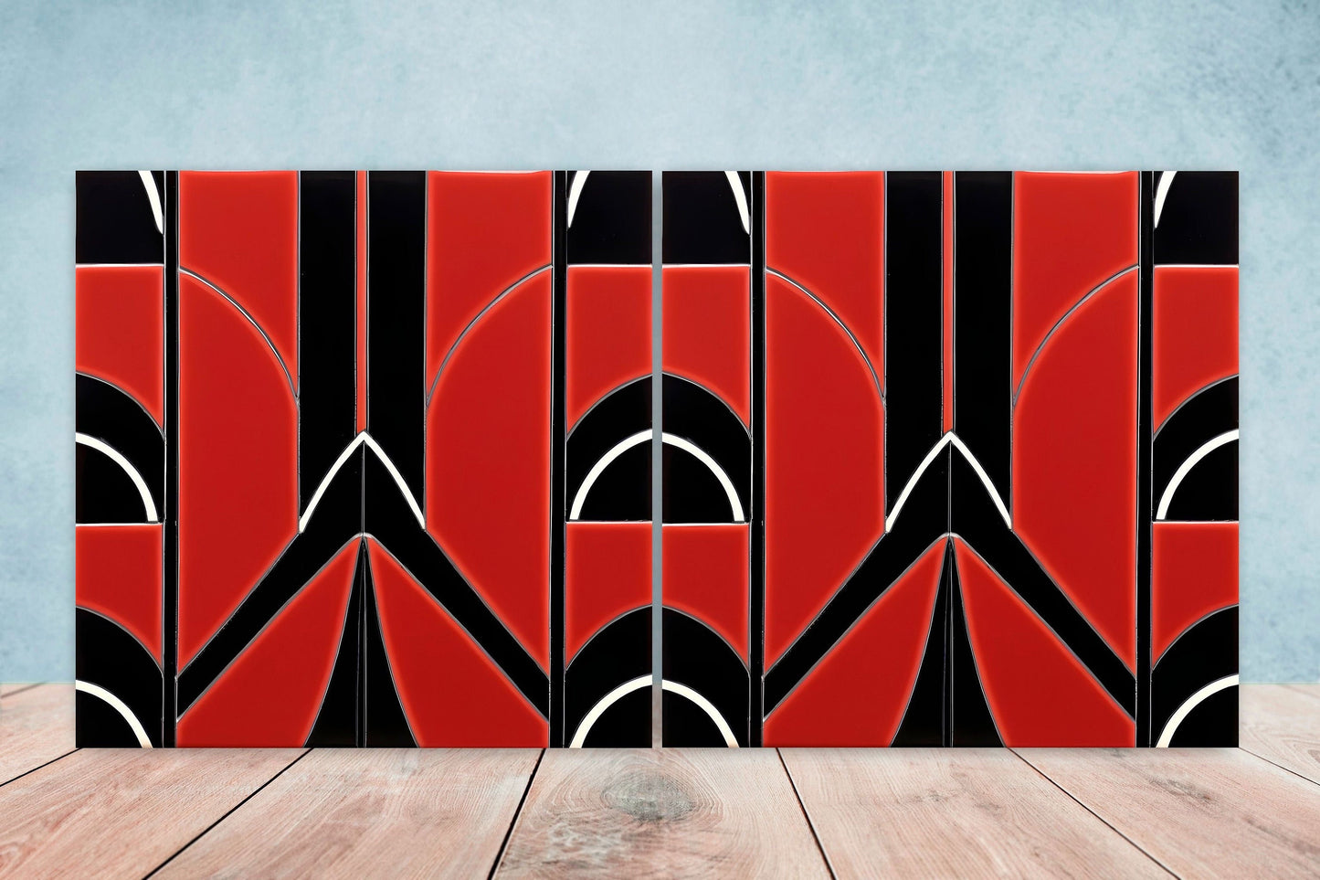 Art Deco Ceramic tiles - Set of 2 Art Deco Wall Decor Geometric Tiles - Kitchen Backsplash Tiles, Table Decorative Tiles, Bathroom Tiles