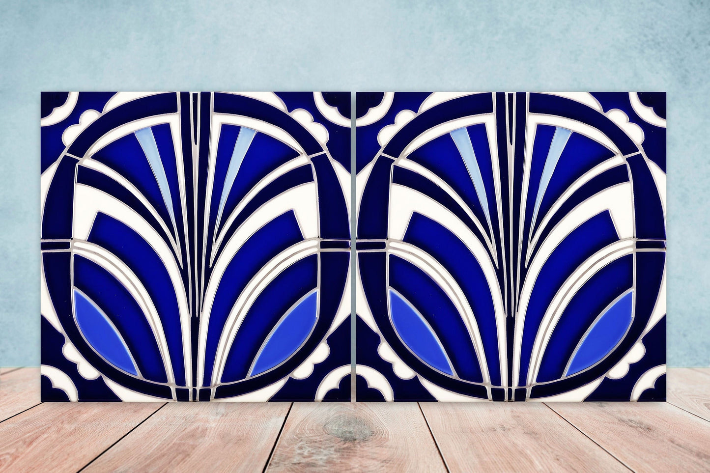 Art Deco Ceramic tiles - Set of 2 Art Deco Wall Decor Geometric Tiles - Kitchen Backsplash Tiles, Table Decorative Tiles, Bathroom Tiles