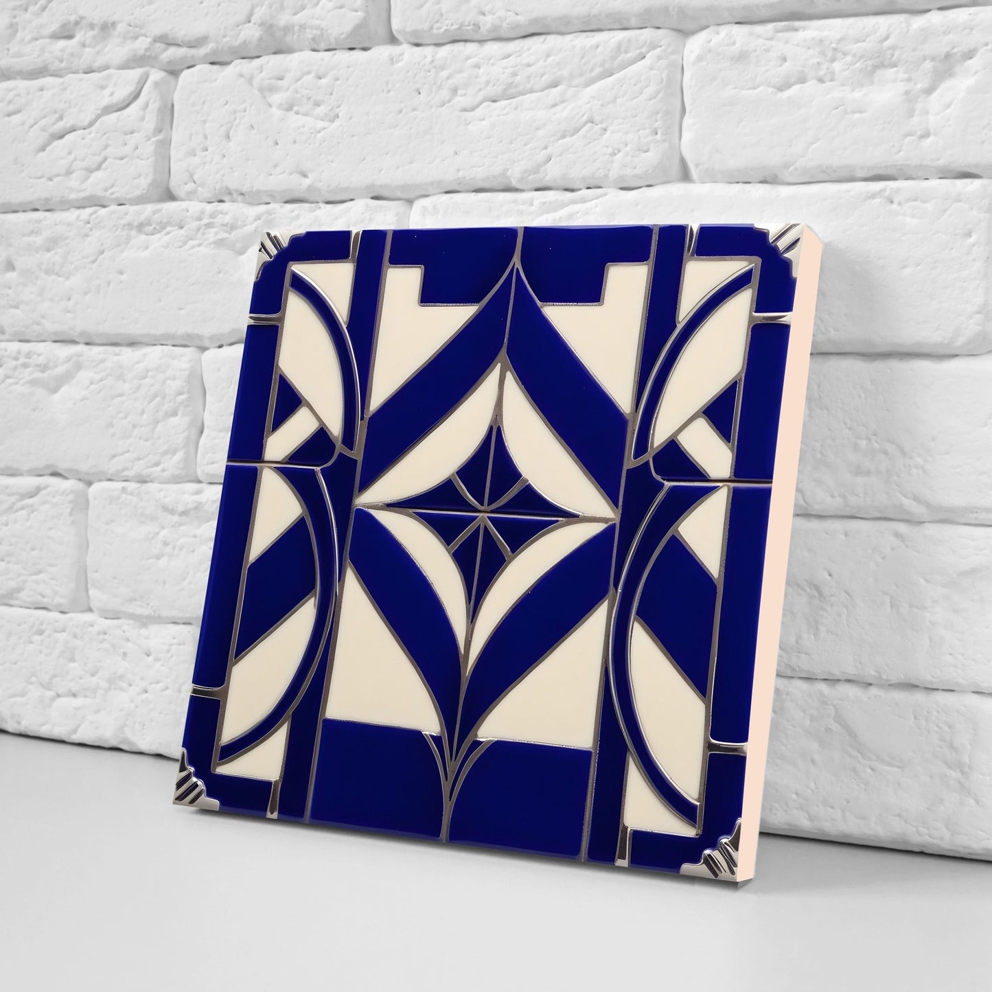Art Deco Ceramic tiles - Set of 2 Art Deco Wall Decor Geometric Tiles - Kitchen Backsplash Tiles, Table Decorative Tiles, Bathroom Tiles