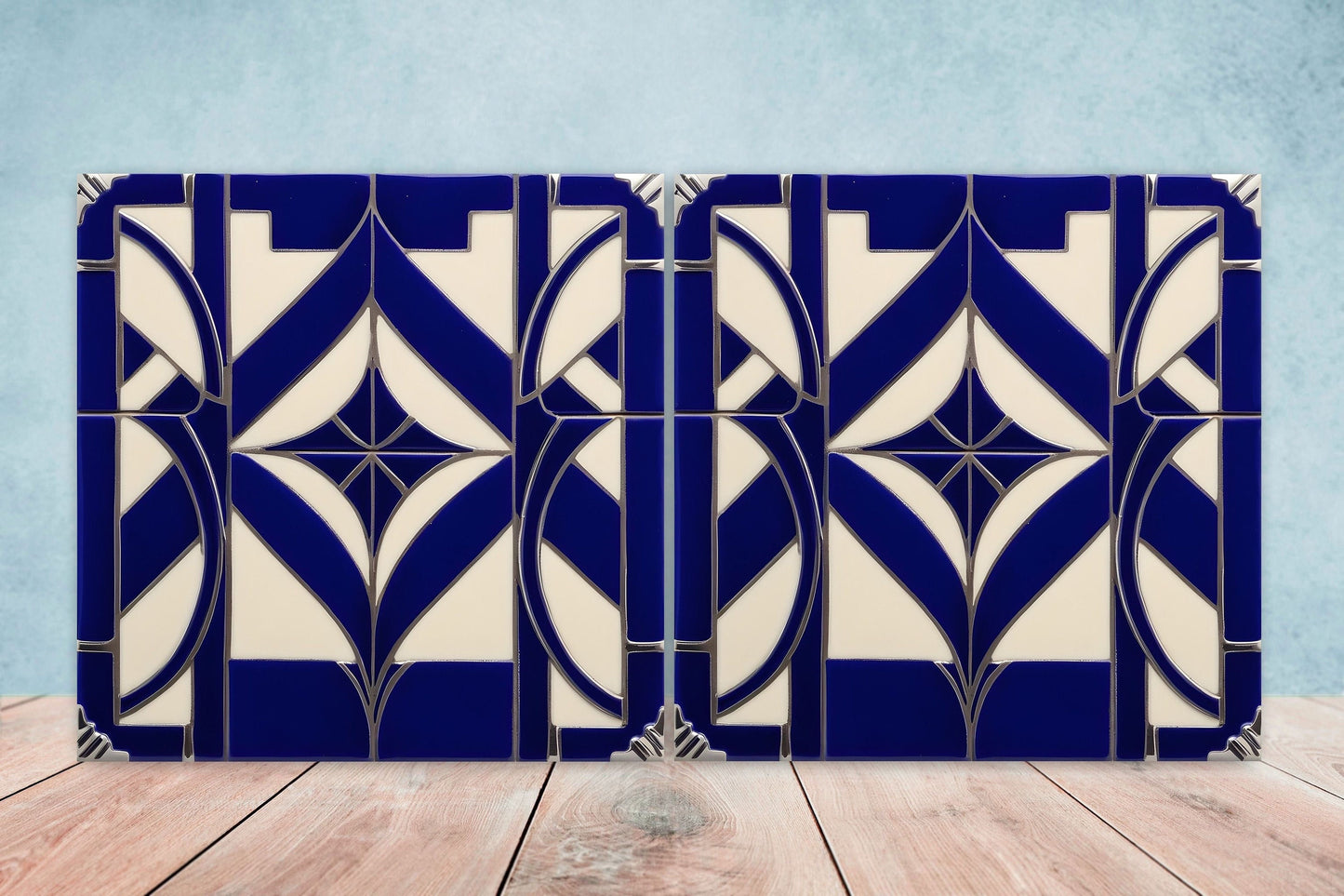Art Deco Ceramic tiles - Set of 2 Art Deco Wall Decor Geometric Tiles - Kitchen Backsplash Tiles, Table Decorative Tiles, Bathroom Tiles