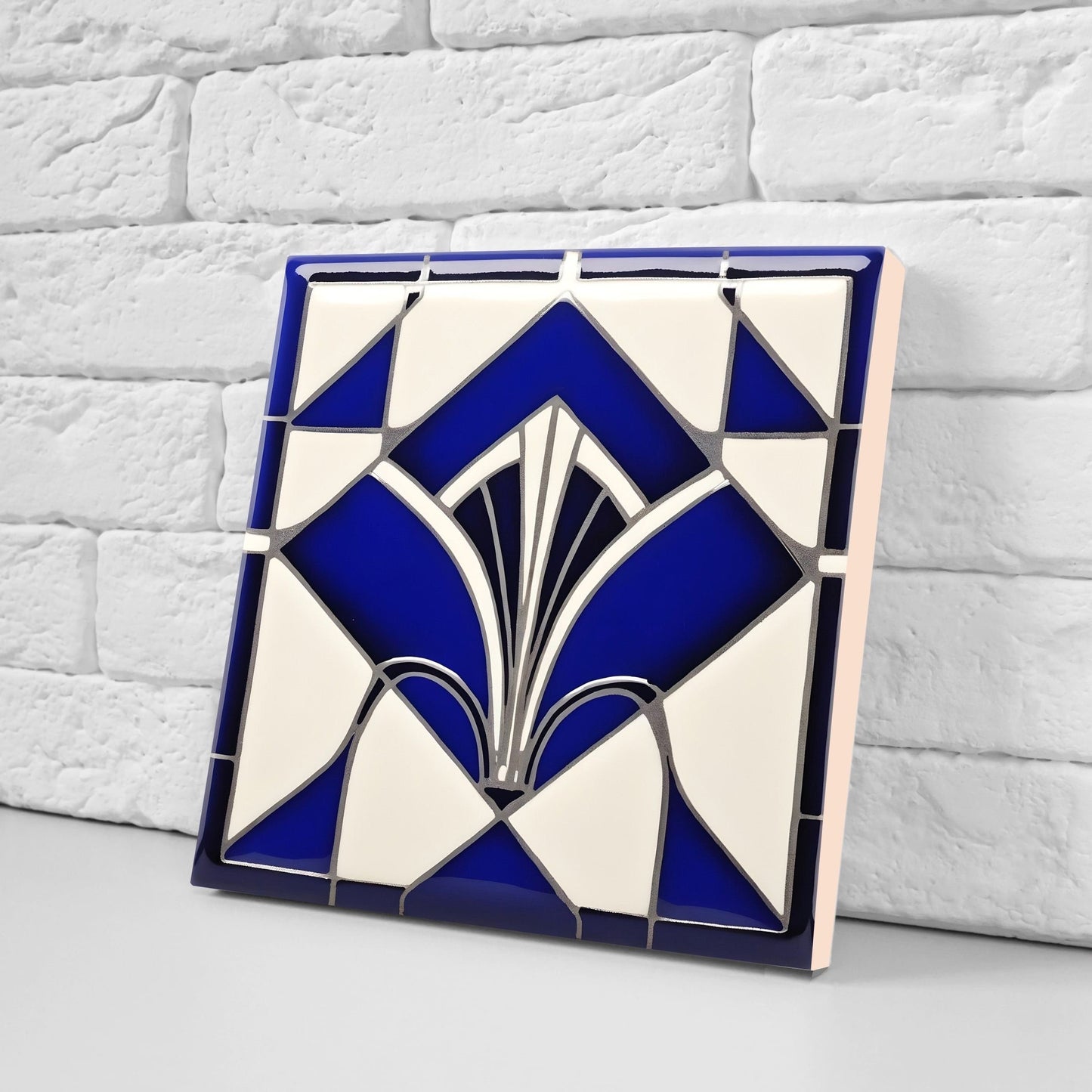 Art Deco Ceramic tiles - Set of 2 Art Deco Wall Decor Geometric Tiles - Kitchen Backsplash Tiles, Table Decorative Tiles, Bathroom Tiles