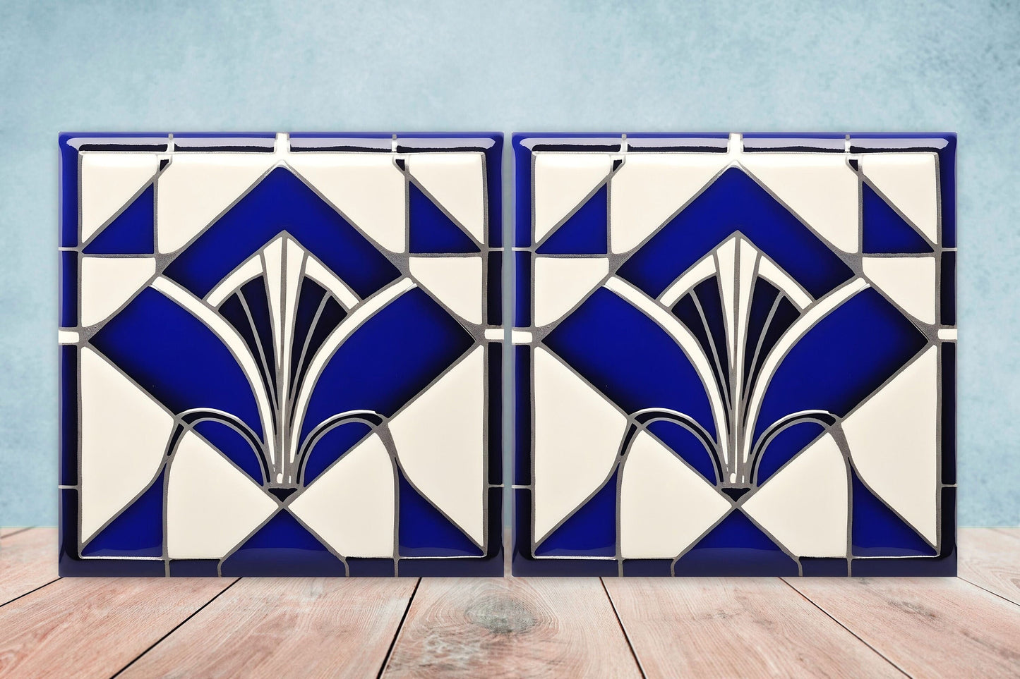 Art Deco Ceramic tiles - Set of 2 Art Deco Wall Decor Geometric Tiles - Kitchen Backsplash Tiles, Table Decorative Tiles, Bathroom Tiles