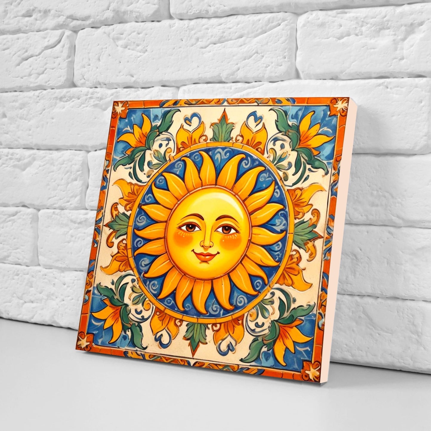 Mexican Sun Ceramic tiles - Set of 2 Mexican Folk design Wall Decor Tiles, Sun Tiles, Sun Print - Kitchen Backsplash Tiles, Bathroom Tiles