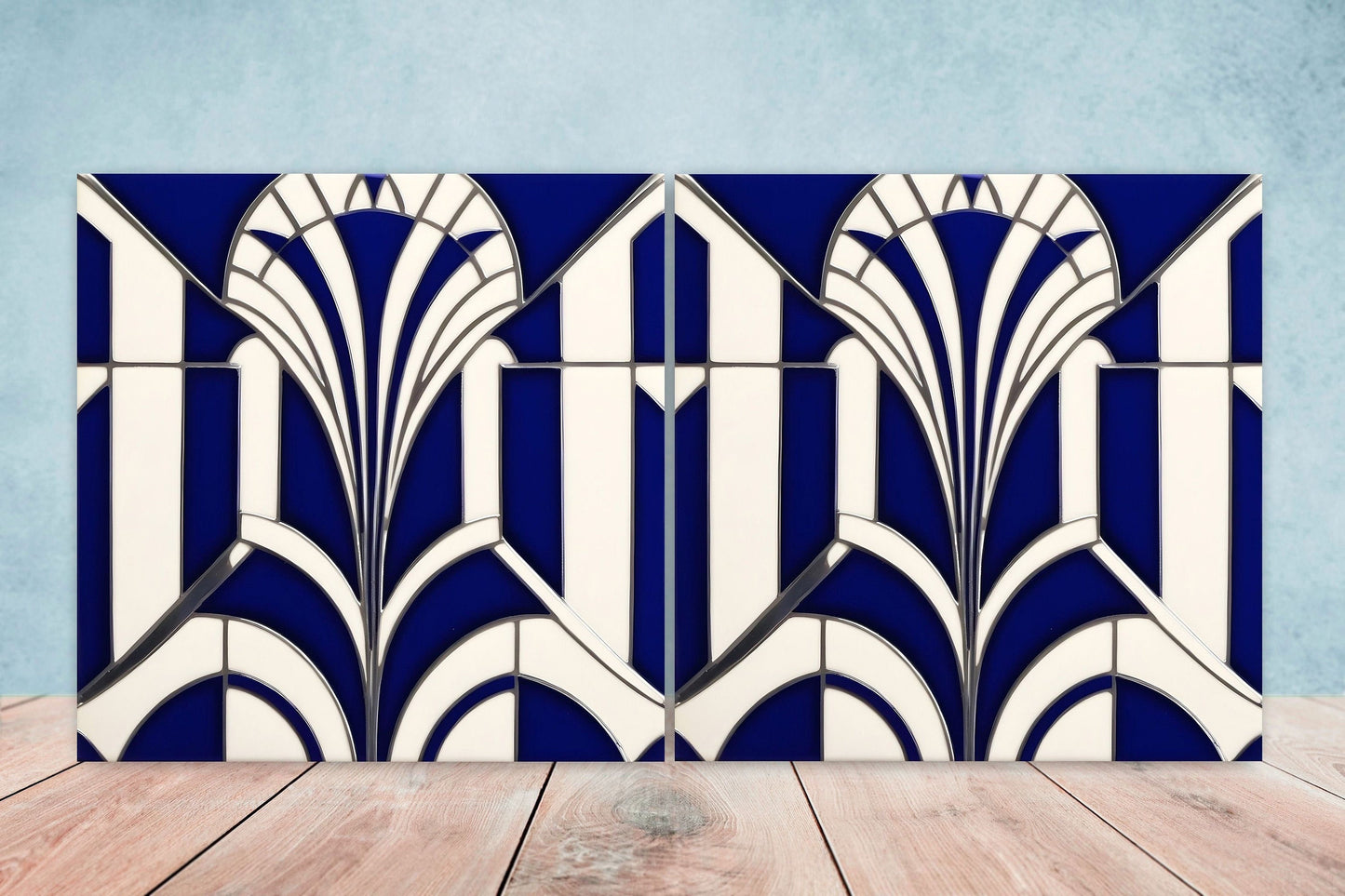 Art Deco Ceramic tiles - Set of 2 Art Deco Wall Decor Geometric Tiles - Kitchen Backsplash Tiles, Table Decorative Tiles, Bathroom Tiles