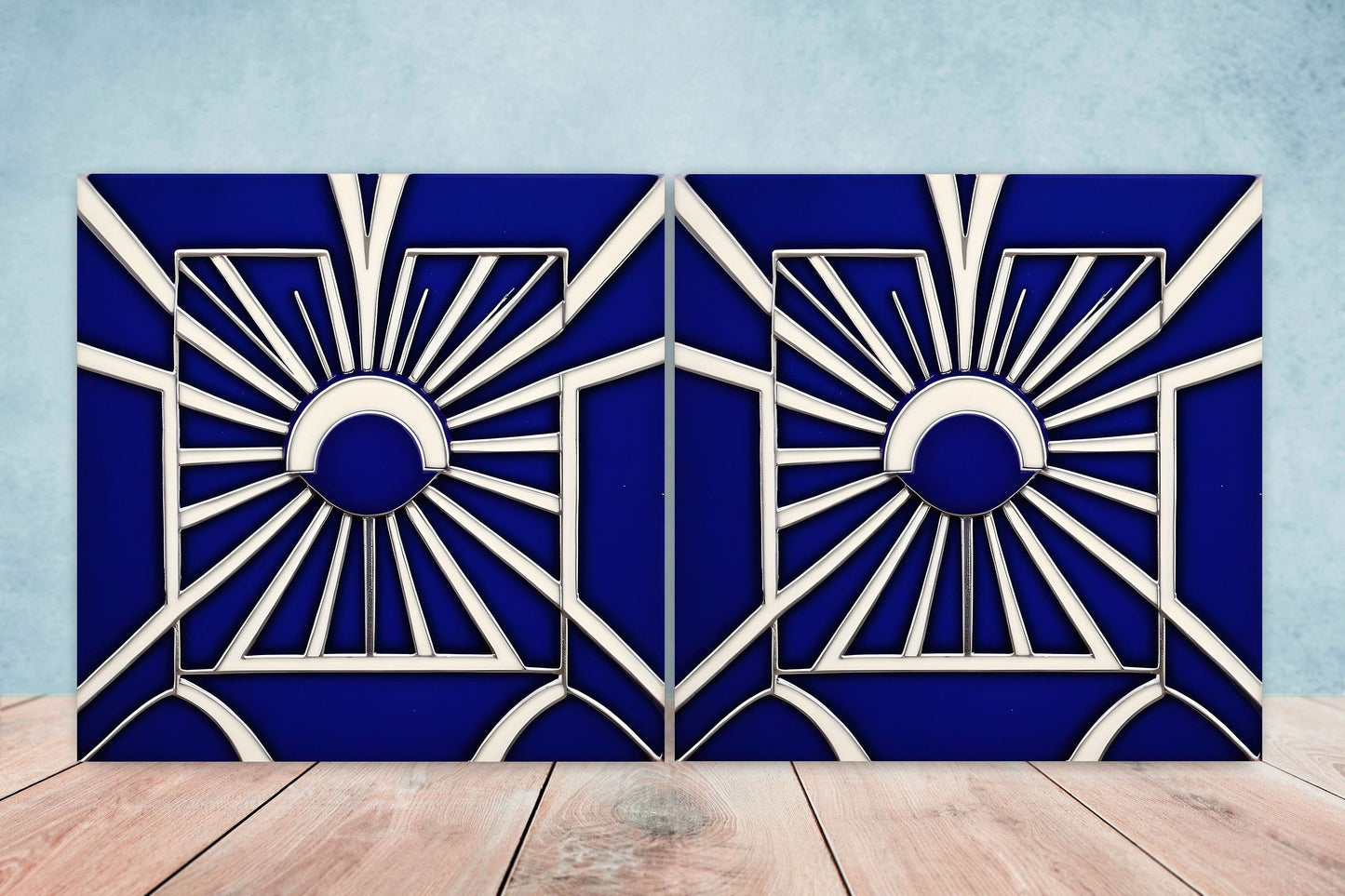 Art Deco Ceramic tiles - Set of 2 Art Deco Wall Decor Geometric Tiles - Kitchen Backsplash Tiles, Table Decorative Tiles, Bathroom Tiles
