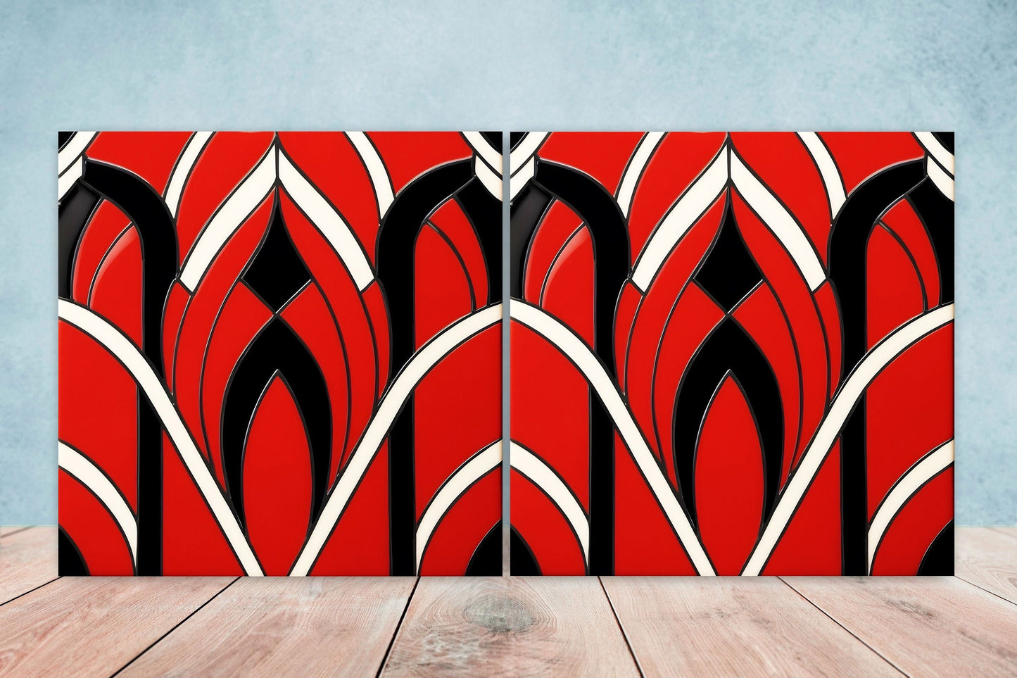 Art Deco Ceramic tiles - Set of 2 Art Deco Wall Decor Geometric Tiles - Kitchen Backsplash Tiles, Table Decorative Tiles, Bathroom Tiles