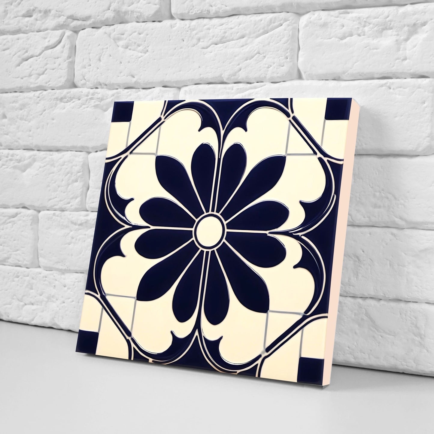 Art Deco Ceramic tiles - Set of 2 Art Deco Wall Decor Flower Tiles - Kitchen Backsplash Tiles, Table Decorative Tiles, Bathroom Tiles