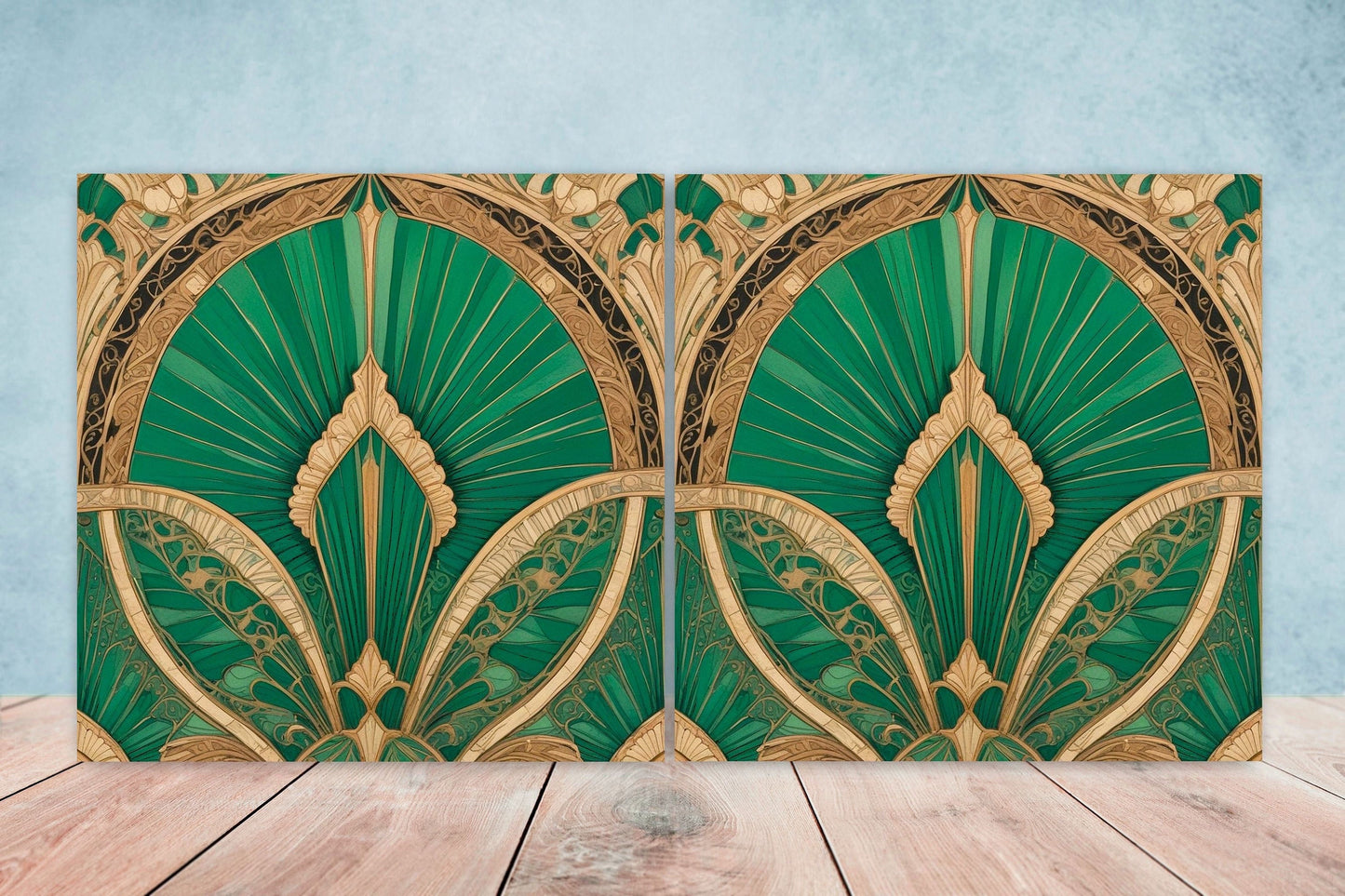 Art Deco Ceramic tiles - Set of 2 Art Deco Wall Decor Geometric Tiles - Kitchen Backsplash Tiles, Table Decorative Tiles, Bathroom Tiles