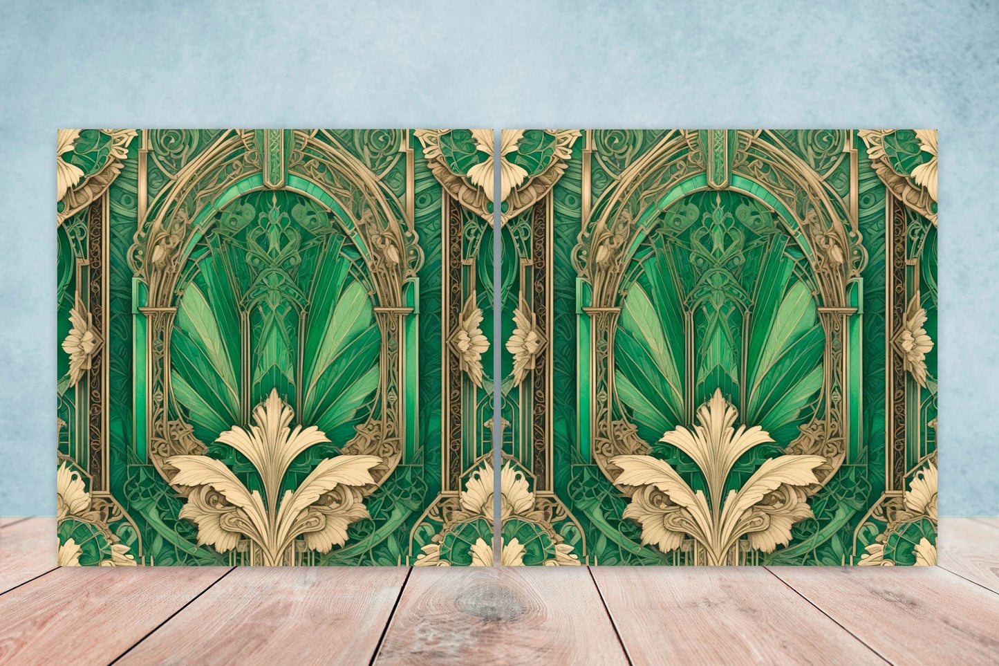 Art Deco Ceramic tiles - Set of 2 Art Deco Wall Decor Geometric Tiles - Kitchen Backsplash Tiles, Table Decorative Tiles, Bathroom Tiles