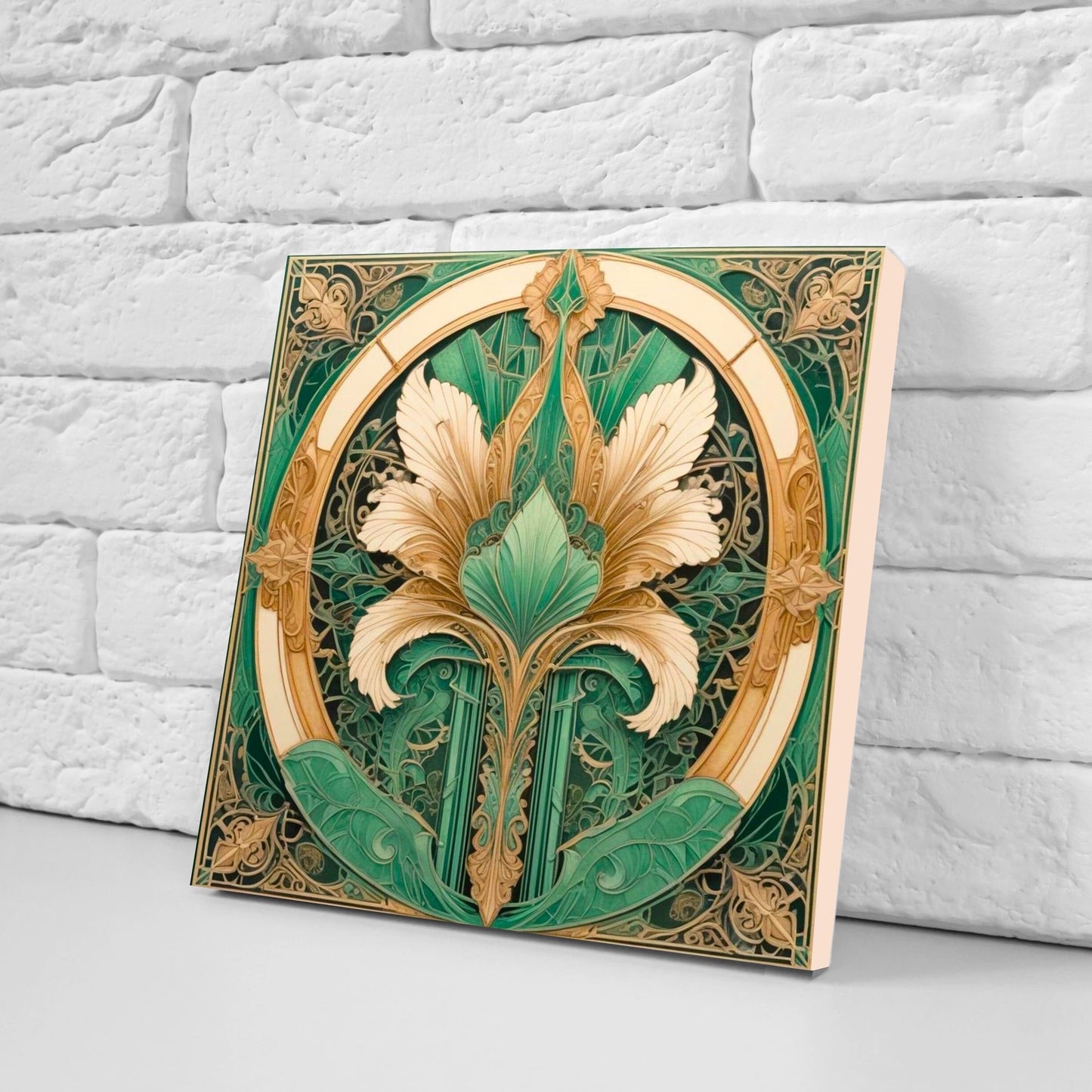 Art Deco Ceramic tiles - Set of 2 Art Deco Wall Decor Flower Tiles - Kitchen Backsplash Tiles, Table Decorative Tiles, Bathroom Tiles