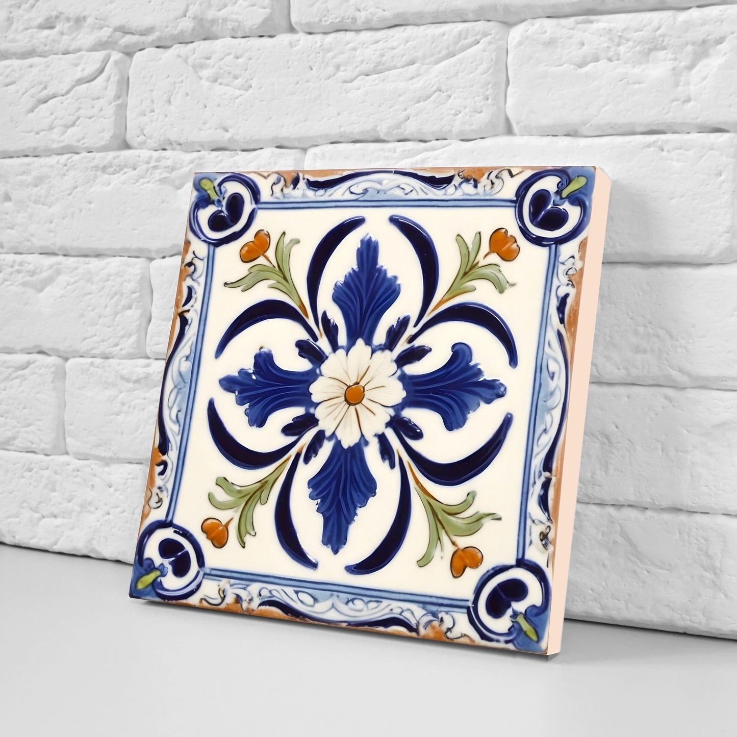 Spanish Ceramic Tiles - Set of 2 Spanish Wall Decor Tiles - Kitchen Backsplash Tiles, Table Decorative Tiles, Bathroom Tiles, Coaster