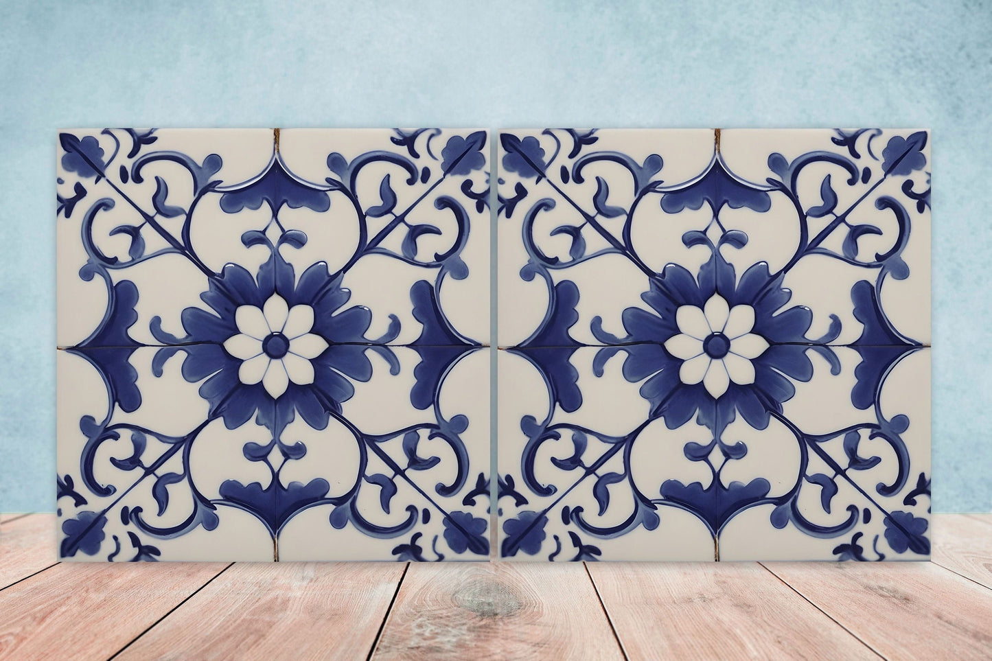Spanish Ceramic Tiles - Set of 2 Spanish Wall Decor Tiles - Kitchen Backsplash Tiles, Table Decorative Tiles, Bathroom Tiles, Coaster