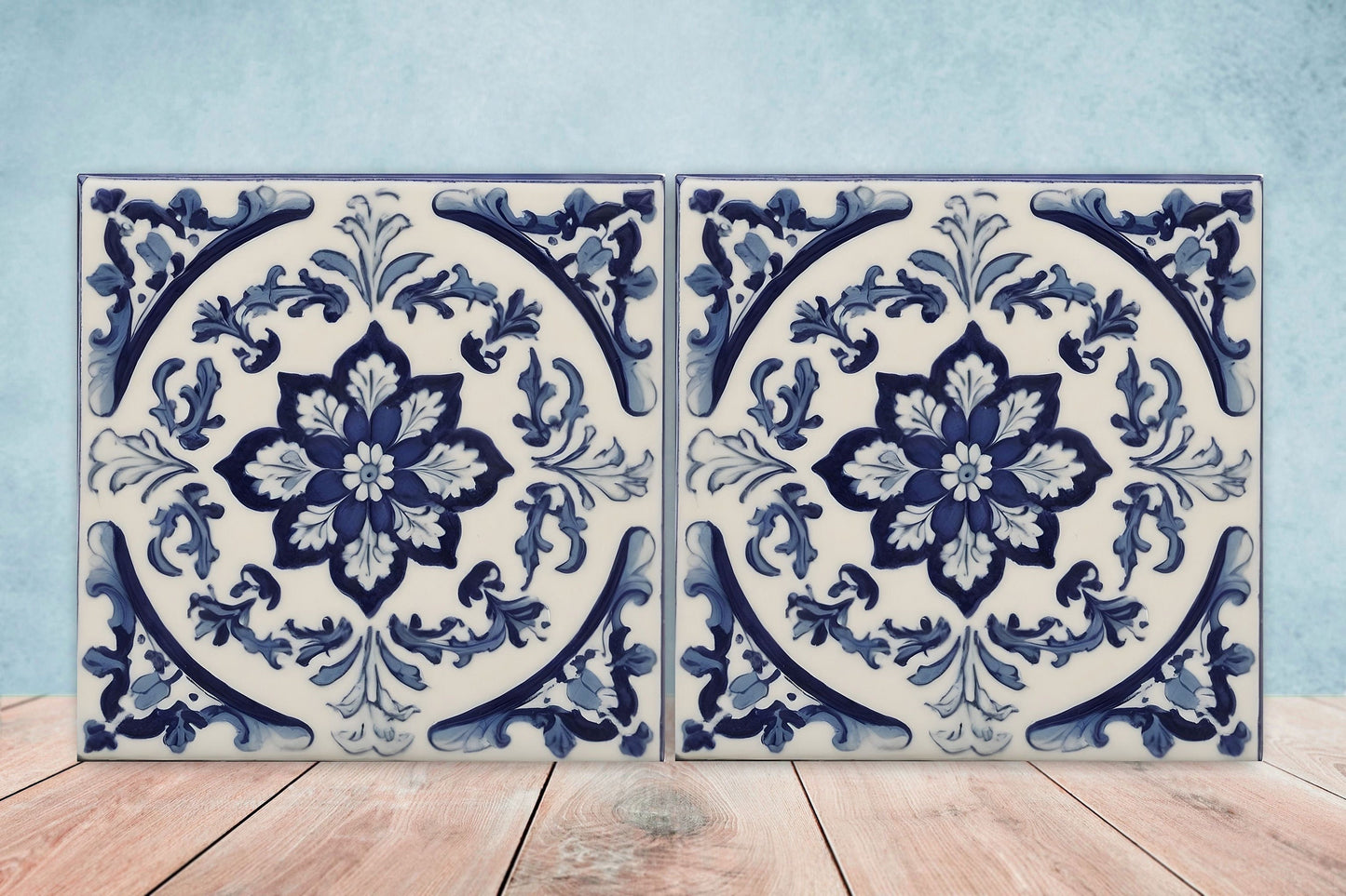 Spanish Ceramic Tiles - Set of 2 Spanish Wall Decor Tiles - Kitchen Backsplash Tiles, Table Decorative Tiles, Bathroom Tiles, Coaster